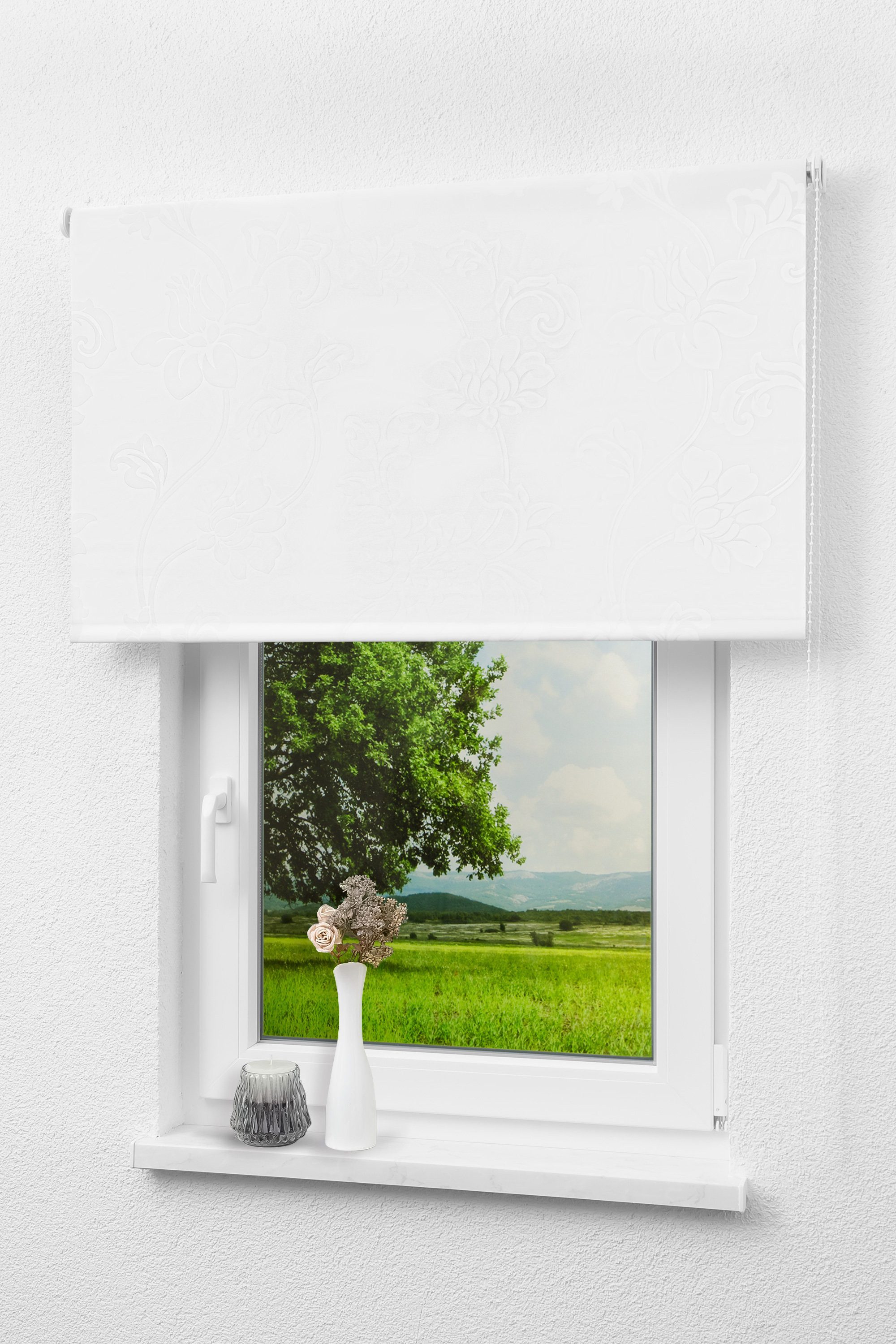 Verdunklungsrollo Verdunkelungsrollo Blumenmuster Weiß, LYSEL®, abdunkelnd, günstig online kaufen