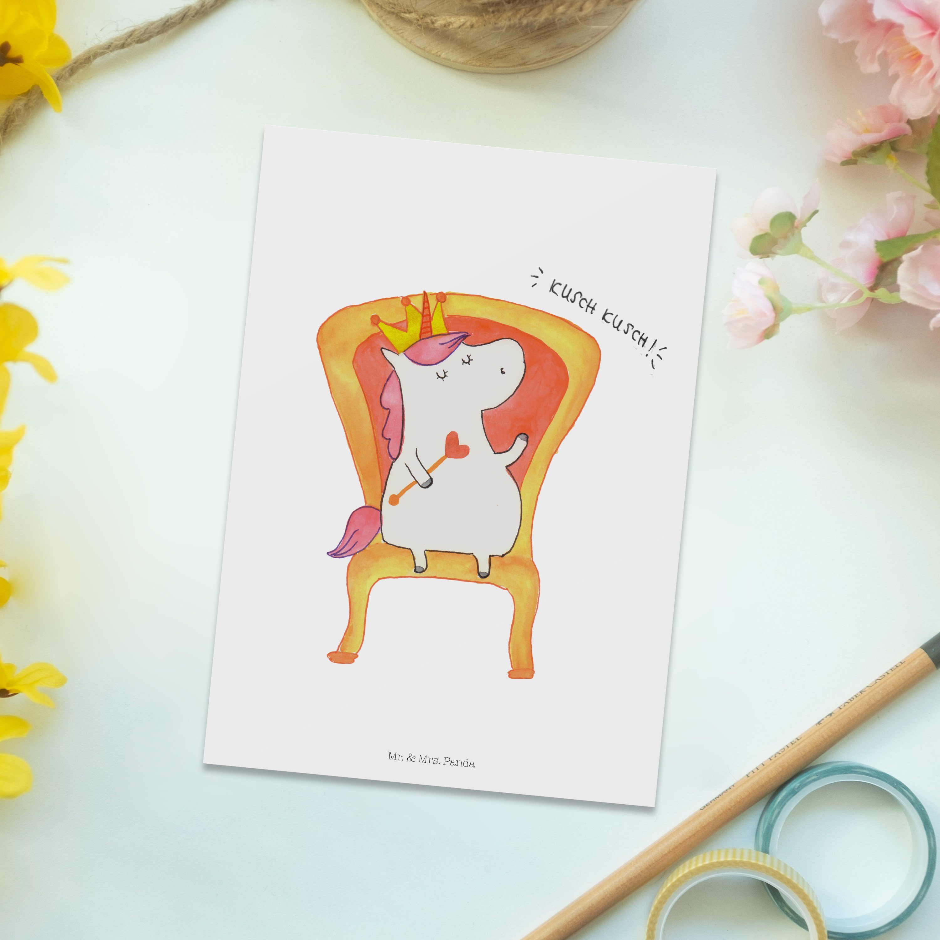Mr. & Mrs. Dankeskarte Weiß Geburtstagskarte, Postkarte Panda Einhorn - Geschenk, Prinzessin 