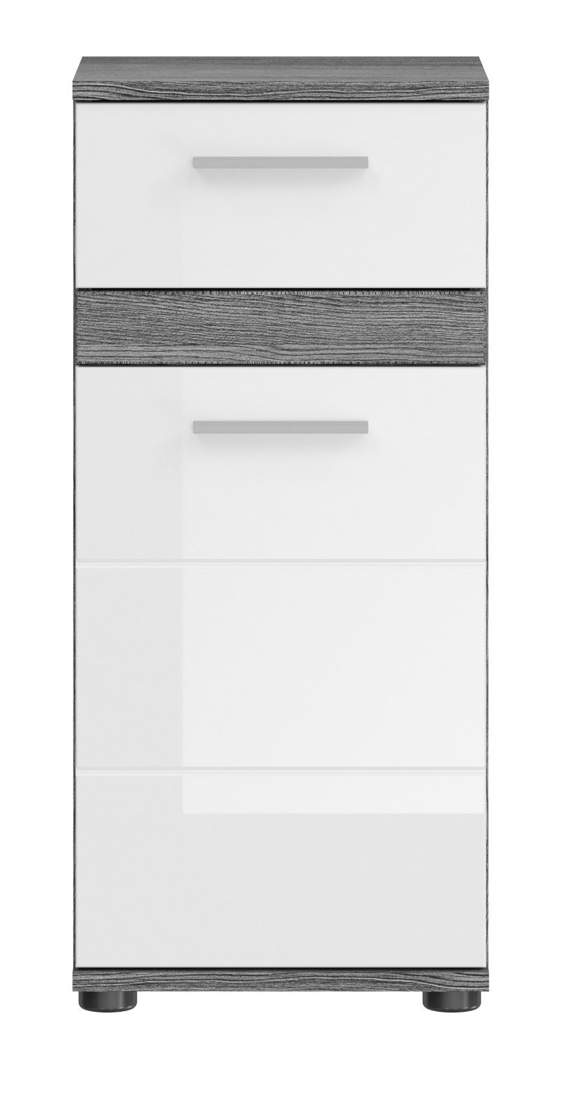mit Türanschlag 35 cm) Rauchsilber wechselbar, Blake grau, Schublade 79 und Hochglanz in weiß BxH Unterschrank x (Badschrank xonox.home