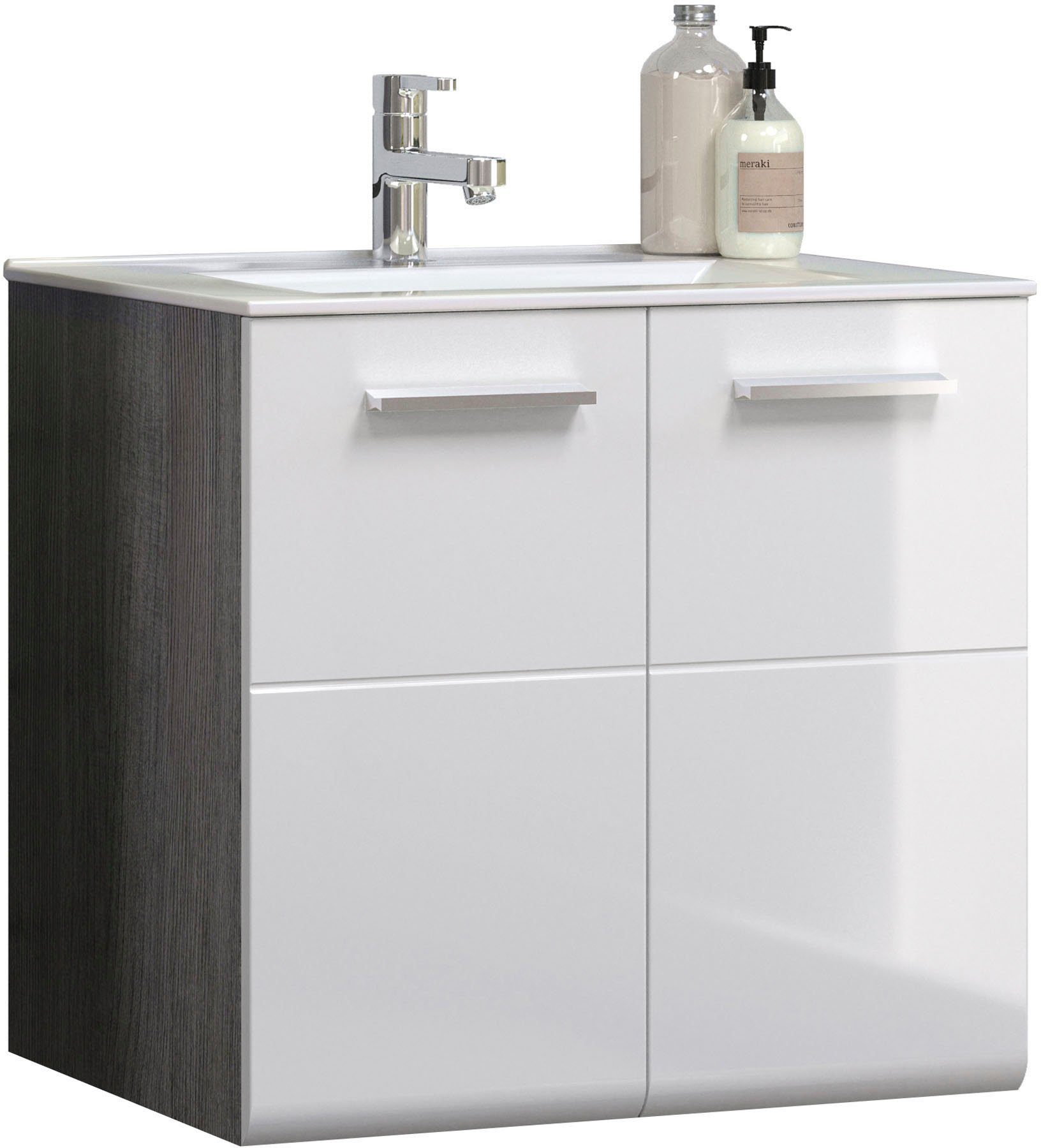 welltime Waschbeckenunterschrank Ravenna Hänge-Waschbeckenunterschrank mit Einsatzwaschbecken