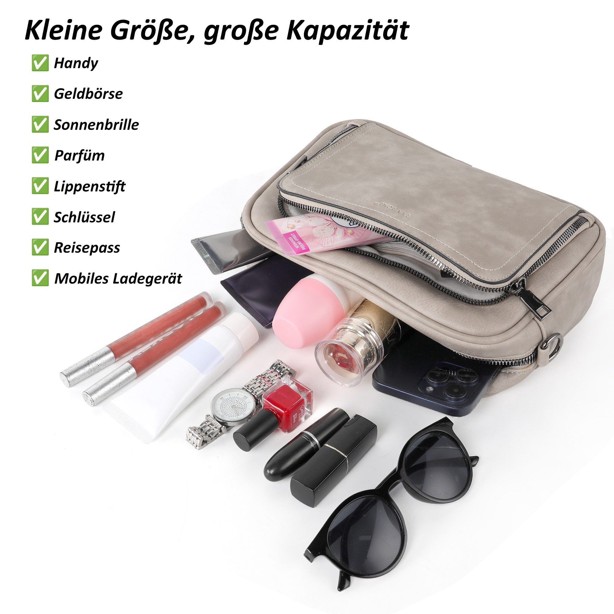 TAN.TOMI Umhängetasche Handtasche Damen mittelgroß tasche mit Verstelbaar Schultergurt, Fronttasche mit mehreren Fächern Weich Breiter Gurt