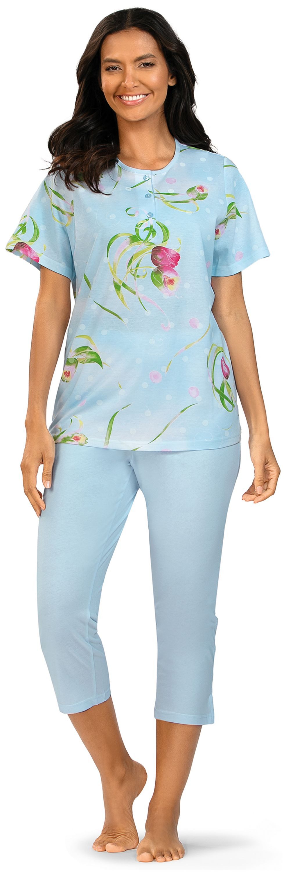comtessa Schlafanzug Summer Whisper (Set, 2 tlg., 2-teilig) Damen Pyjama 2-teilig 7/8 Hose geknöpft Baumwolle große Größen