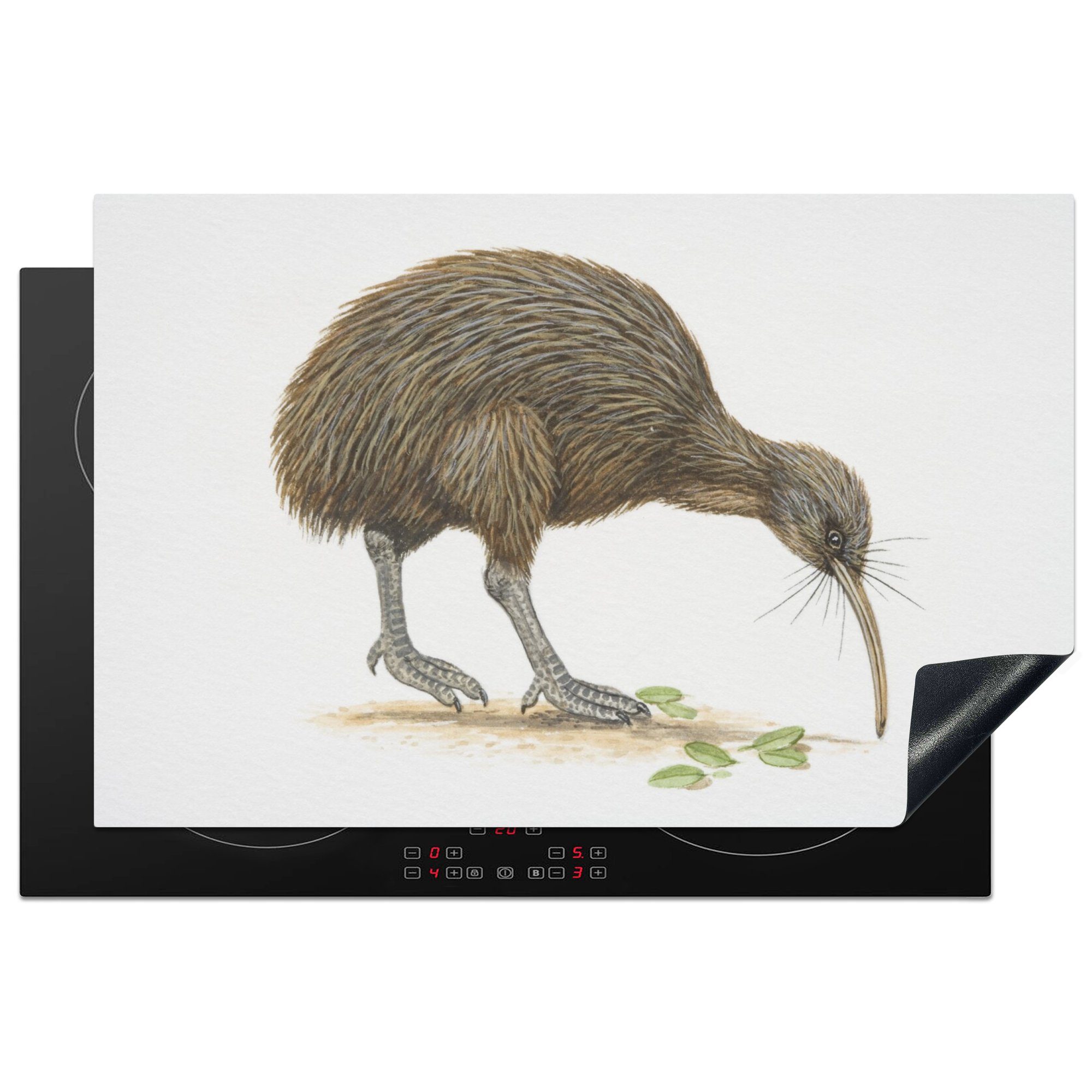eines Kiwi-Vogels, tlg), frisst, cm, MuchoWow Blätter Induktionskochfeld die (1 für Schutz der Ceranfeldabdeckung Vinyl, Illustration Herdblende-/Abdeckplatte 81x52 küche,
