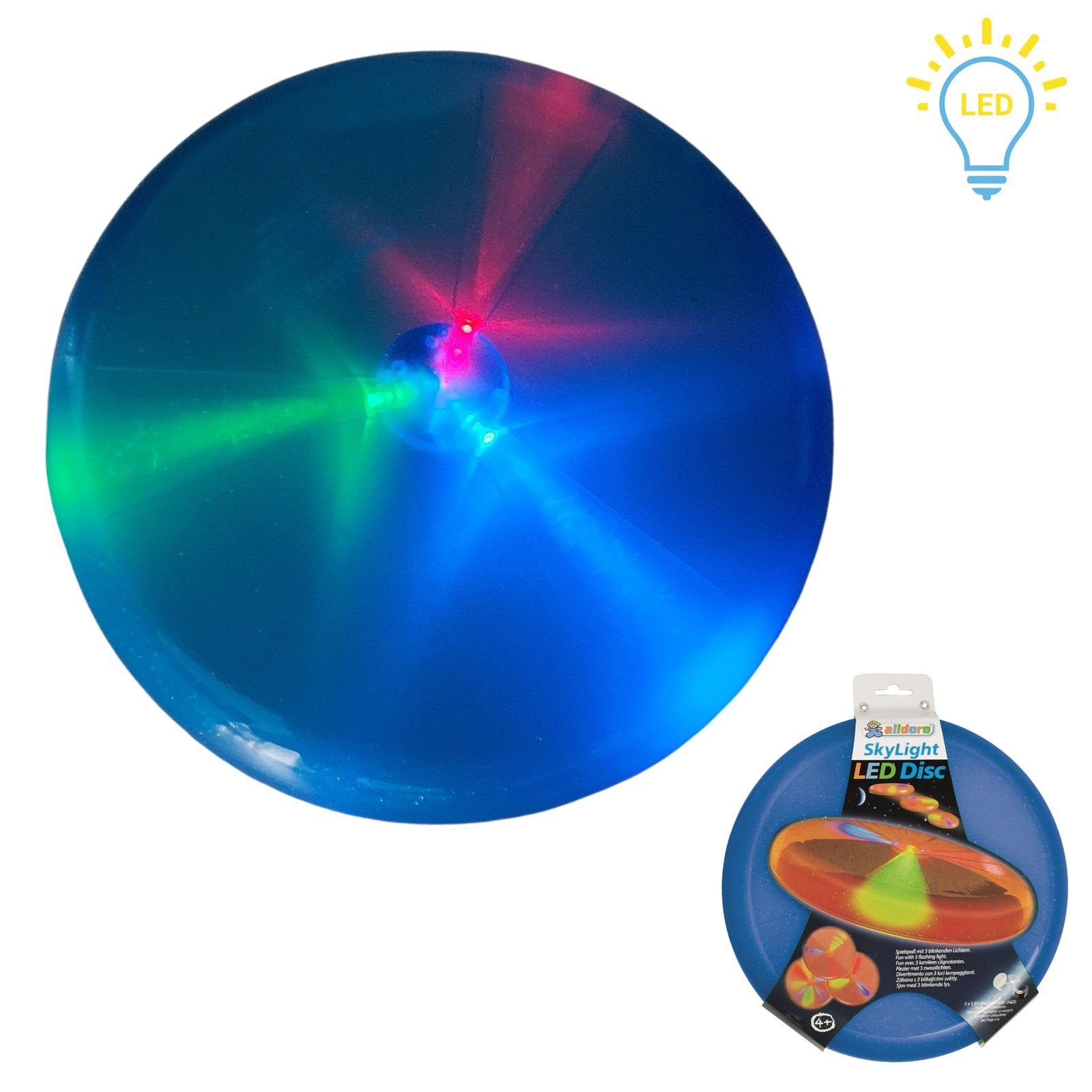 alldoro Wurfscheibe 63018, blaue LED Disc mit 3 blinkenden Lichtern, Ø 27 cm