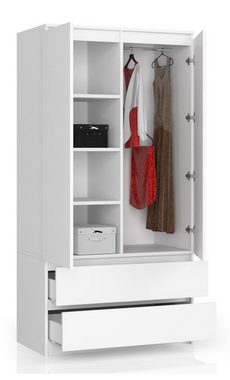 Home Collective Kleiderschrank weiß, Schrank mit 2 Türen und 2 Schubladen 90cm breit