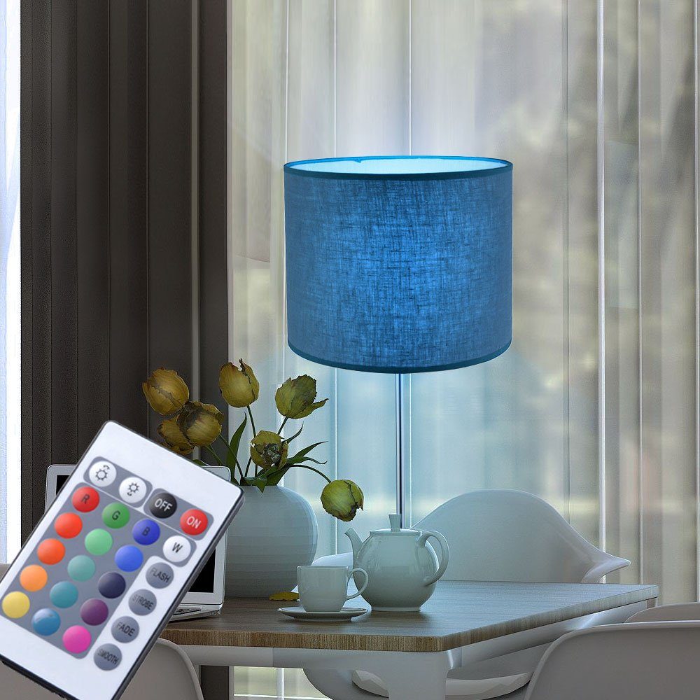 etc-shop LED Tischleuchte, Leuchtmittel Farbwechsel, Tisch Leuchte Warmweiß, Leuchte Textil Dimmer Beistell Wohnraum inklusive