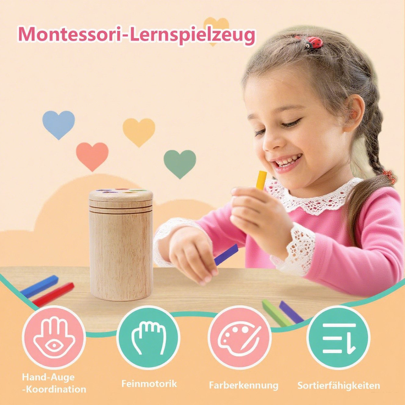 CLTYQ Lernspielzeug Montessori Spielzeug ab 3Jahr, Baby Spielzeug,Farbe Sortierspiel, Kleinkind Sensorik Spielzeug Baby Motorikspielzeug Holzspielzeug
