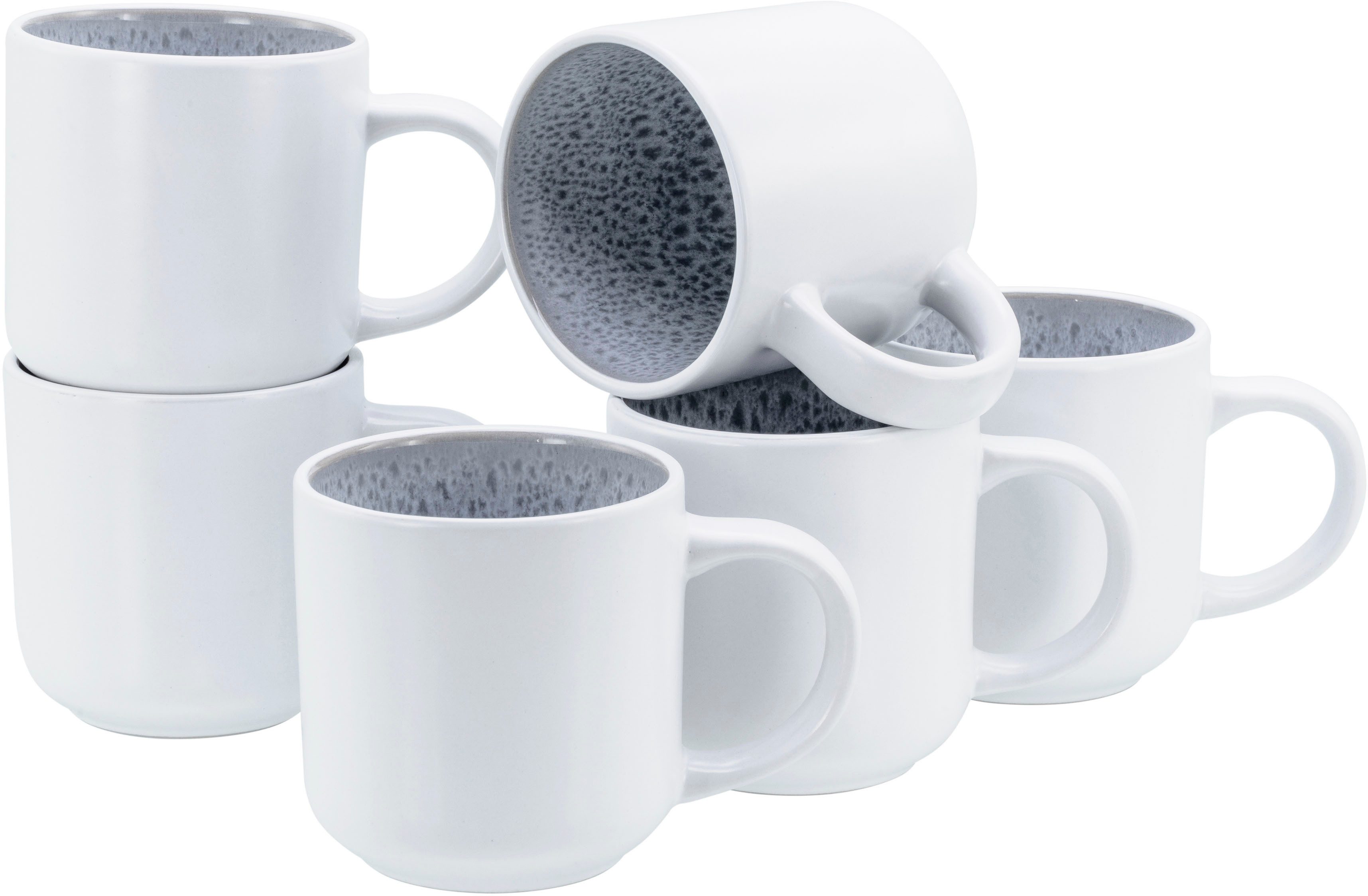 OTTO home Becher modernes 6-teiliges Kaffeebecher-Set Lykk, 6-tlg., Steinzeug, hohe Haltbarkeit, spülmaschinen- & mikrowellengeeignet, Reaktivglasur
