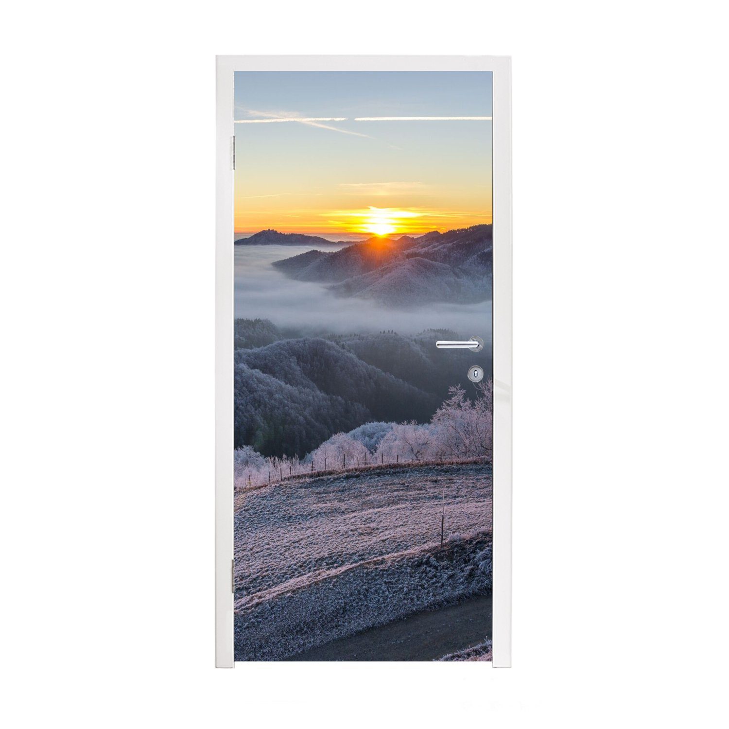 MuchoWow Türtapete Winter - Berge - Sonne - Abend, Matt, bedruckt, (1 St), Fototapete für Tür, Türaufkleber, 75x205 cm