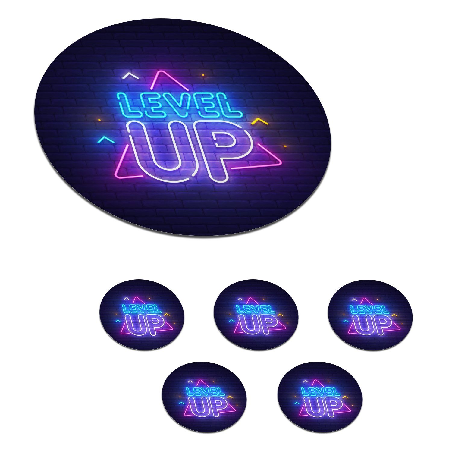 - - Zubehör Becher Neon Glasuntersetzer Up Getränkeuntersetzer, Spiele, Spiele Zitate - Tasse, für - Gläser, Tassenuntersetzer, Level MuchoWow 6-tlg., Korkuntersetzer,