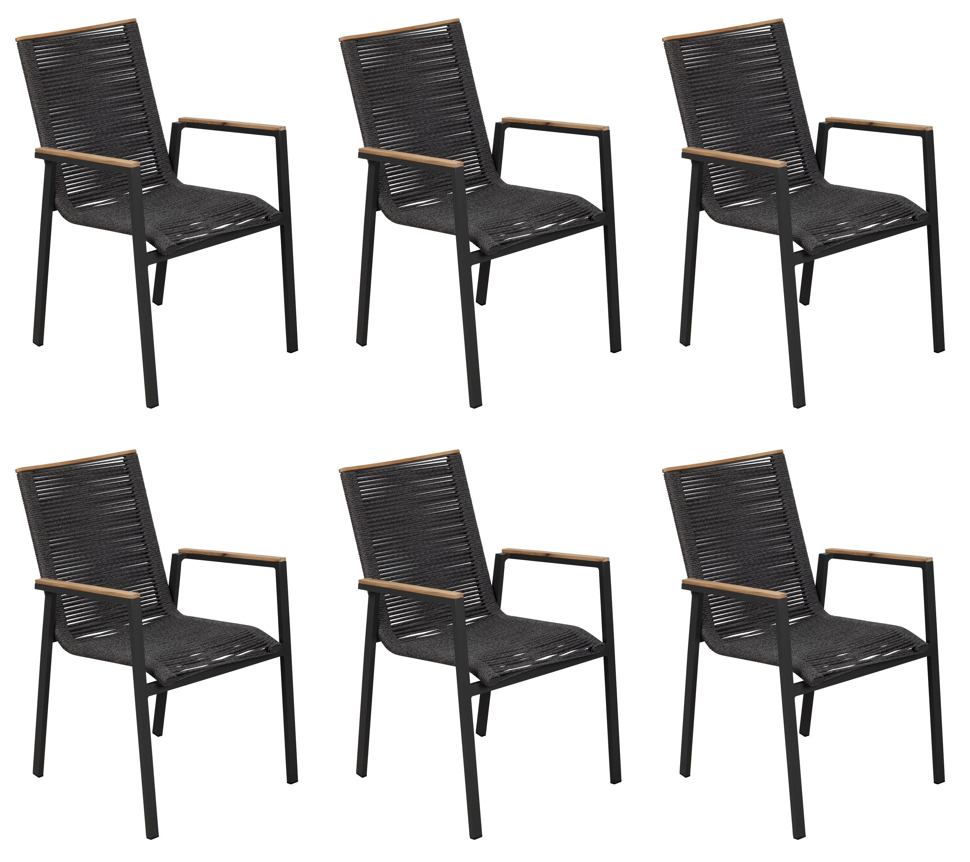 Gardissimo Gartenstuhl Stapelstuhl Helena 6 er Set mit Rope Geflecht und Teakholz (Spar-Set, 6 St), stapelbar / wetterfest / pflegeleicht
