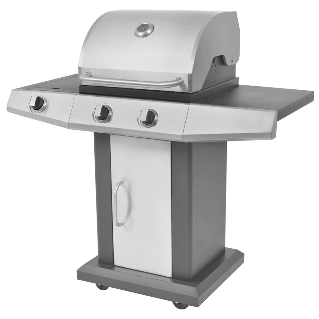 vidaXL Gasgrill Gasgrill mit Brenner Mit Rad Silber Stahl mit Metallschlauch