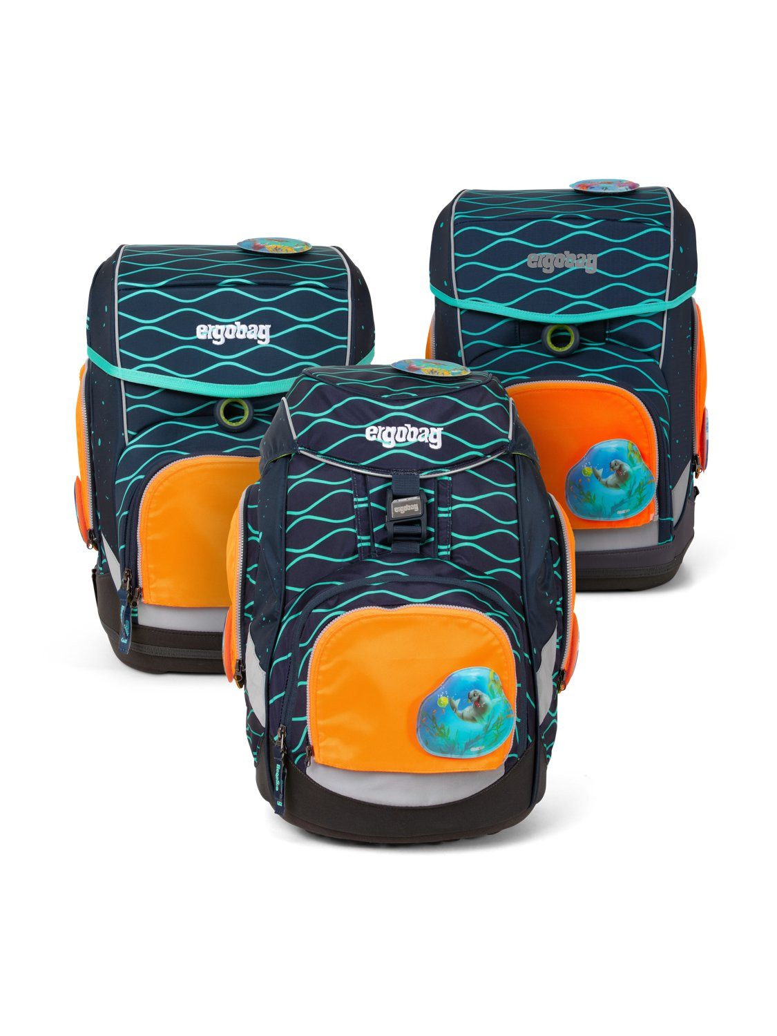 ergobag Schulranzen Fluo Zip Set (3-tlg), reflektierend