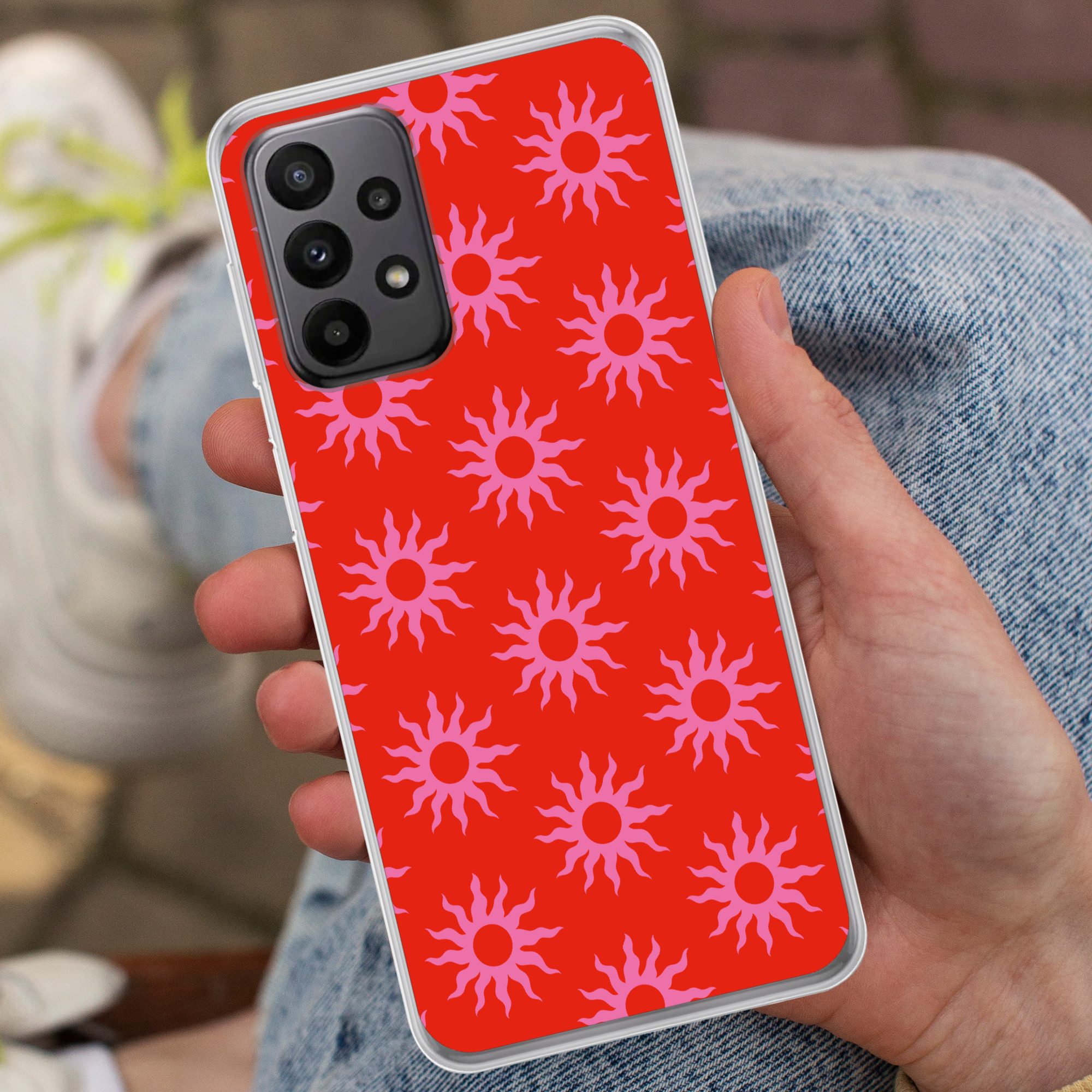 MuchoWow Handyhülle für Samsung Galaxy A23 5G Sonnen - Rot - Rosa - Muster - Sommer, Smartphone-Bumper, Print, Handy Schutzhülle Dünn