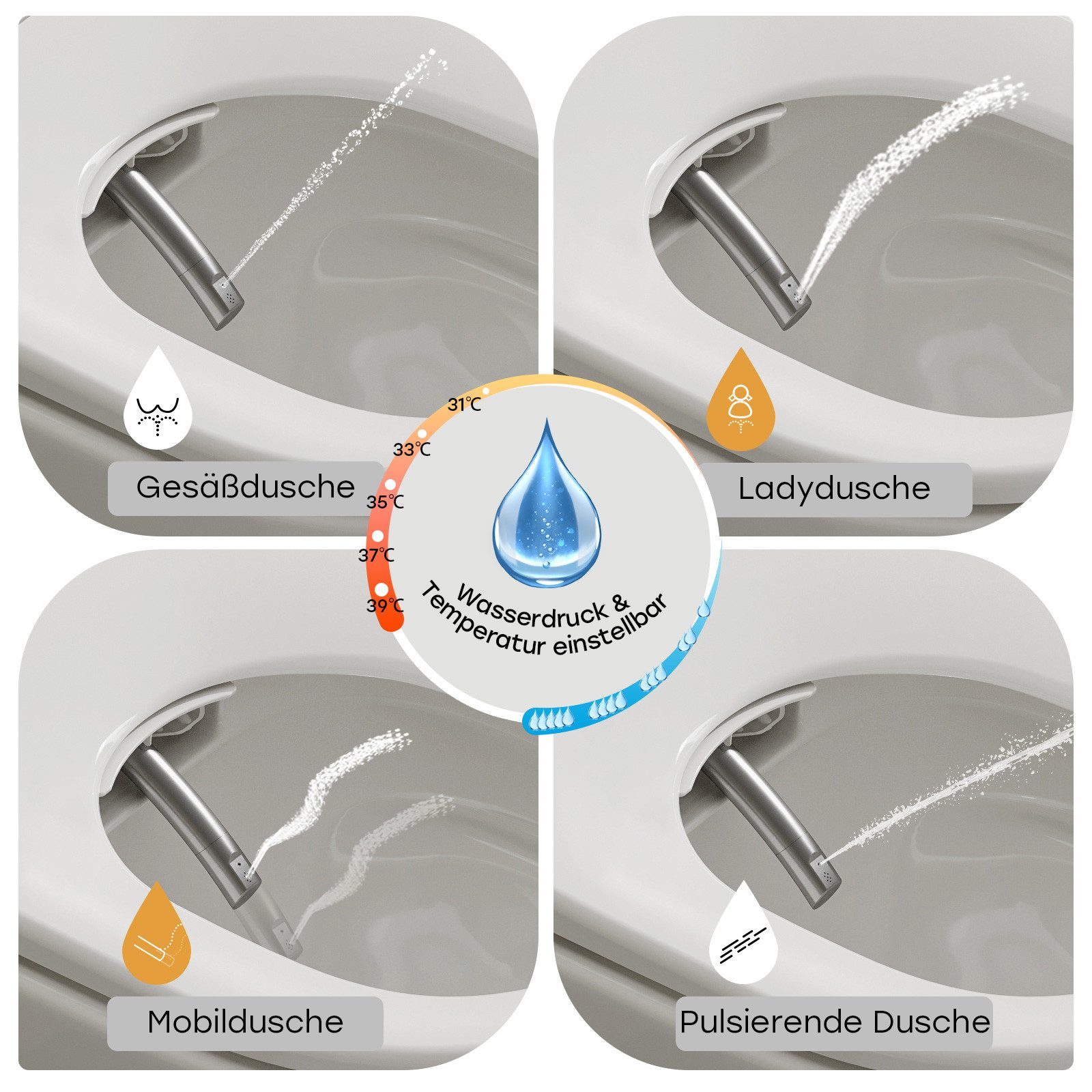 HOROW Dusch-WC Intelligente WC mit Bidet Funktion, Wand-WC, Japanische spülrandlos WC, Wand WC, Abgang waagerecht, mit Warmwasser, Beheizter Sitz, Instellbarem  – Bild 4 von 5