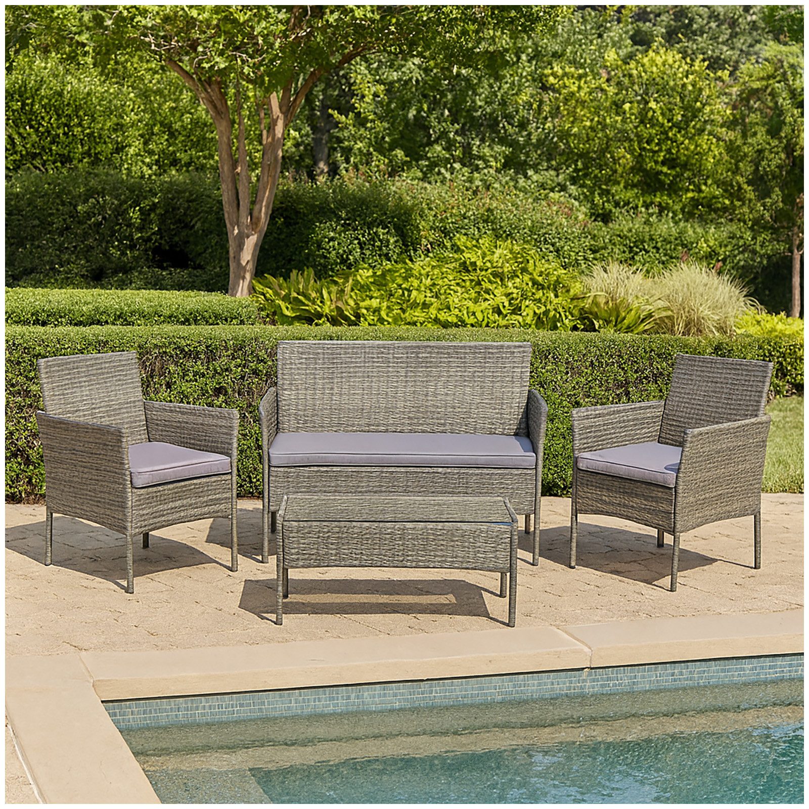 HTI-Living Gartenlounge-Set Gartenmöbel Grau 4-teiliges Set günstig online kaufen
