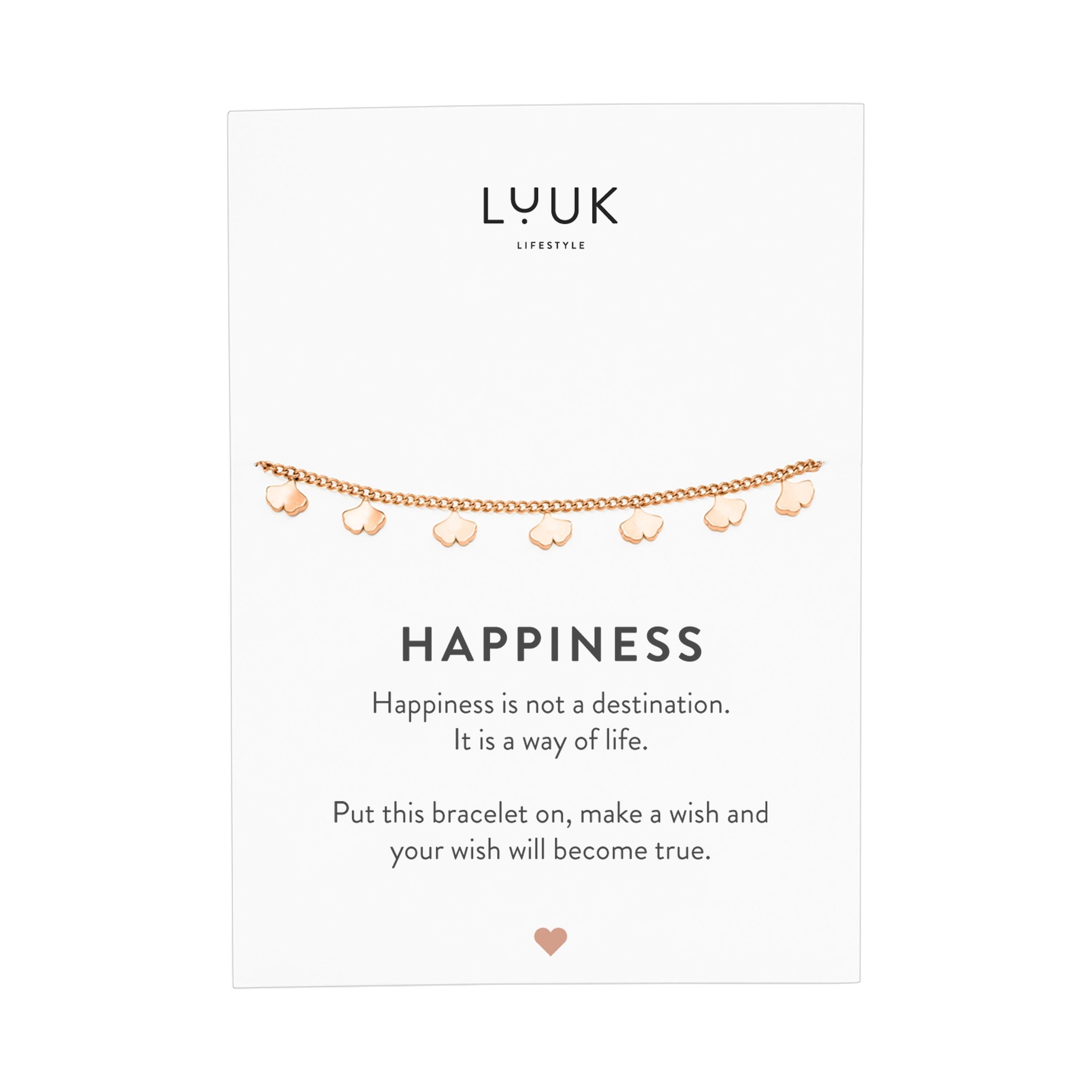 Happiness Edelstahlarmband LUUK Spruchkarte LIFESTYLE Roségold Ginkgo, mit