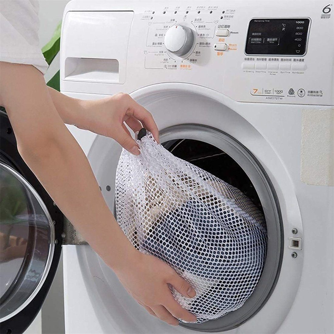 Wäsche, 6 langlebig, Leine weiß integrierter DAYUT für mit Wäschenetze Wäschesack