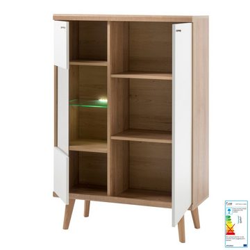 Lomadox Highboard MAINZ-61, weiß matt mit Eiche Riviera Nb. 90x134x40cm