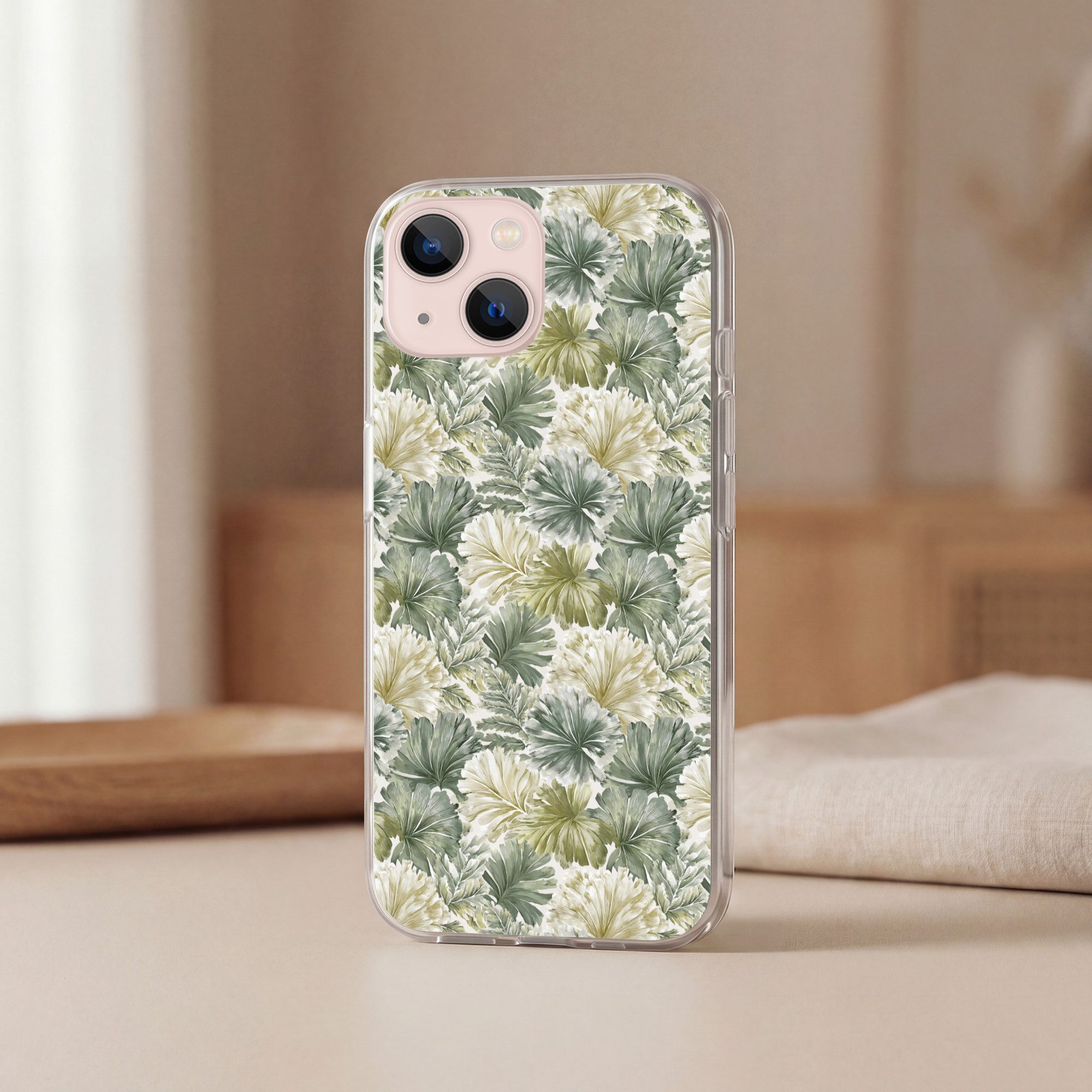 MuchoWow Handyhülle für Apple iPhone 13 mini Blätter - Botanisch - Grün, Smartphone-Bumper, Print, Handy Schutzhülle Dünn