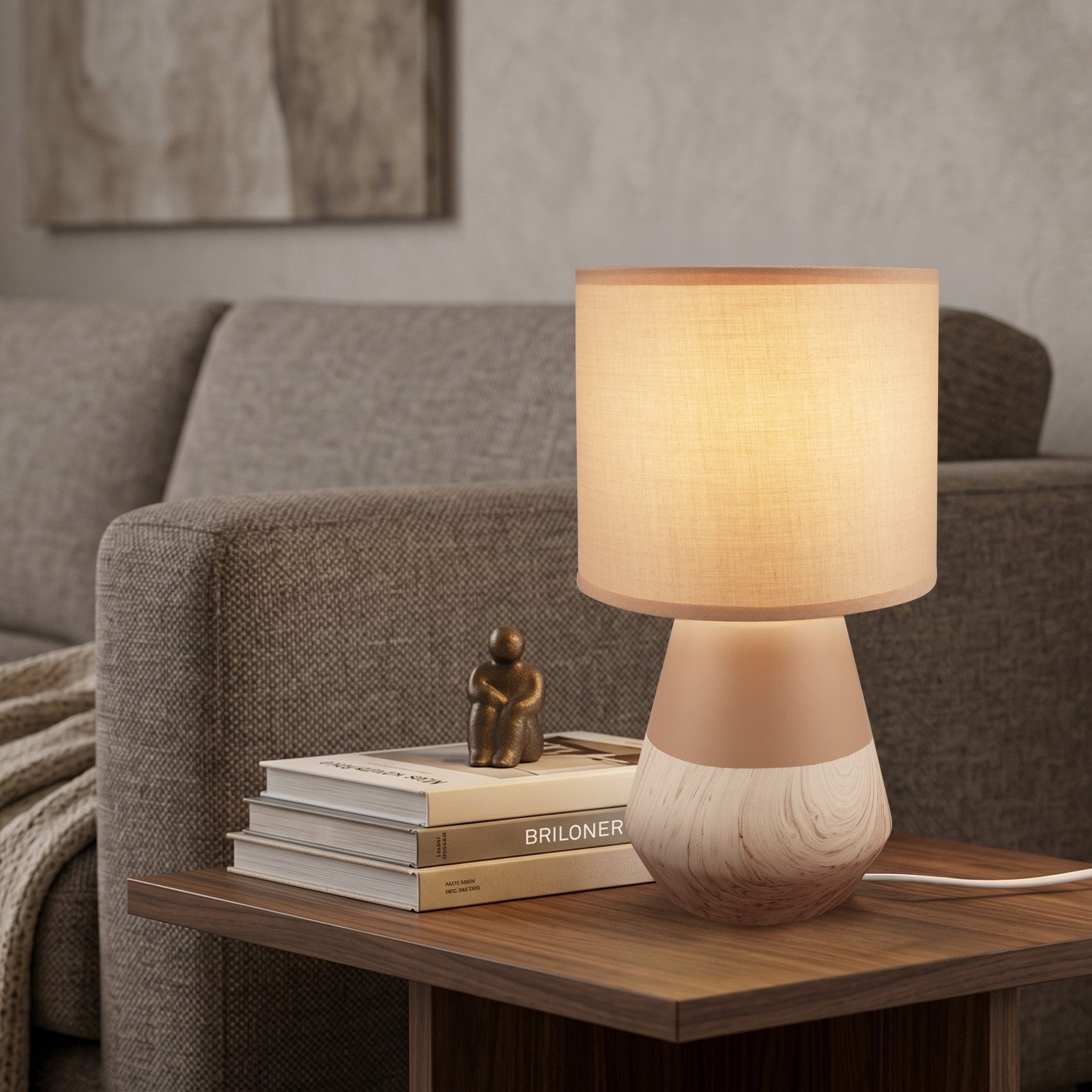Briloner Leuchten LED Tischleuchte Tischlampe Keramik E14 Stoffschirm Kabelschalter, ohne Leuchtmittel, Abhängig vom Leuchtmittel, 18x34 cm, Schlafzimmer, Wohnzimmer, Flur