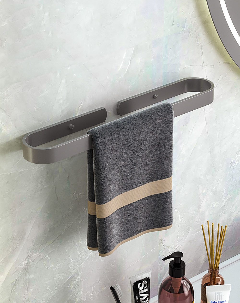 KIKI Handtuchregal Handtuchhalter zur Wandmontage,grau Einzelhandtuchhalter fürBadezimmer