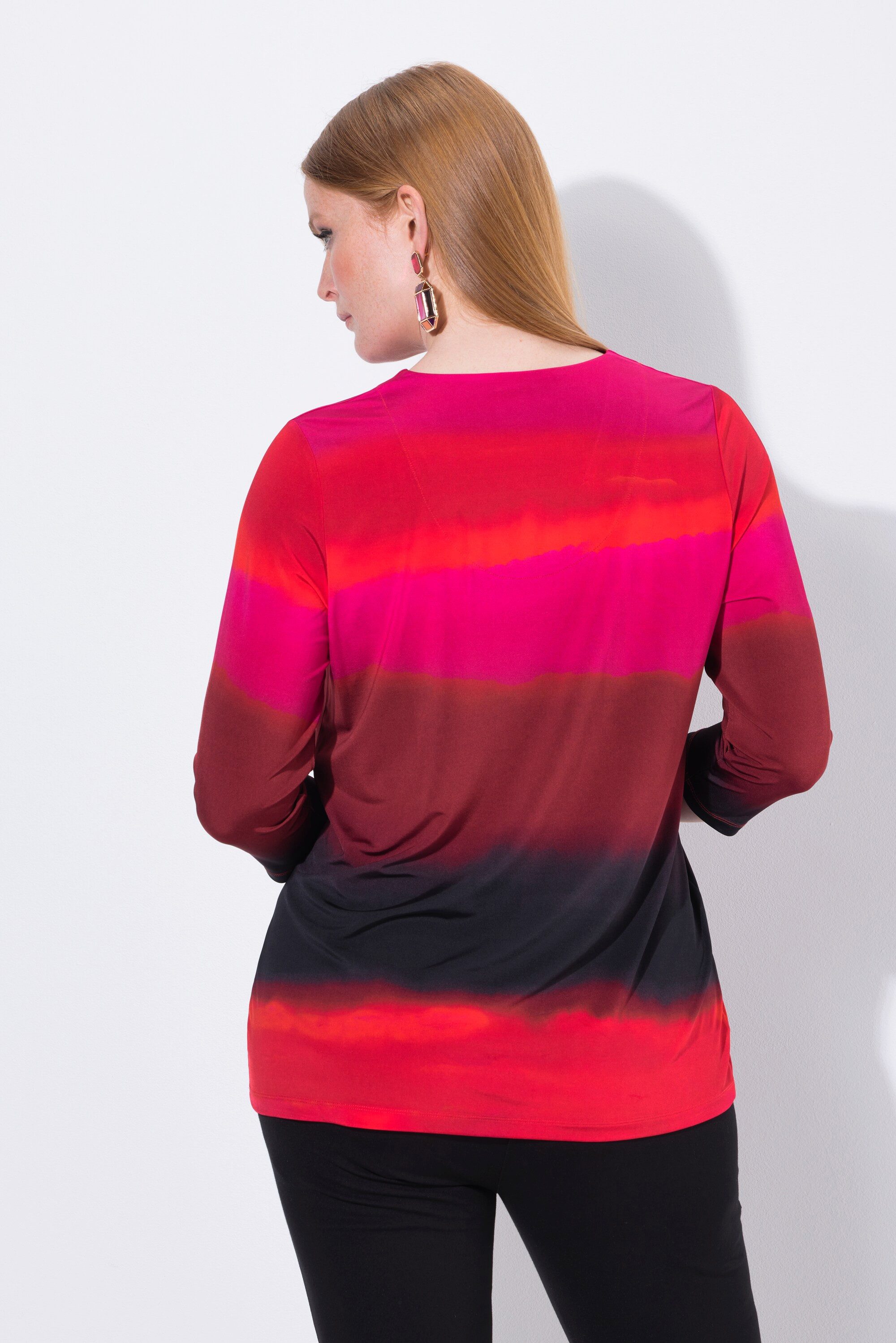 Ulla Popken T-Shirt Slinky-Shirt Farbverlauf V-Ausschnitt 3/4-Arm