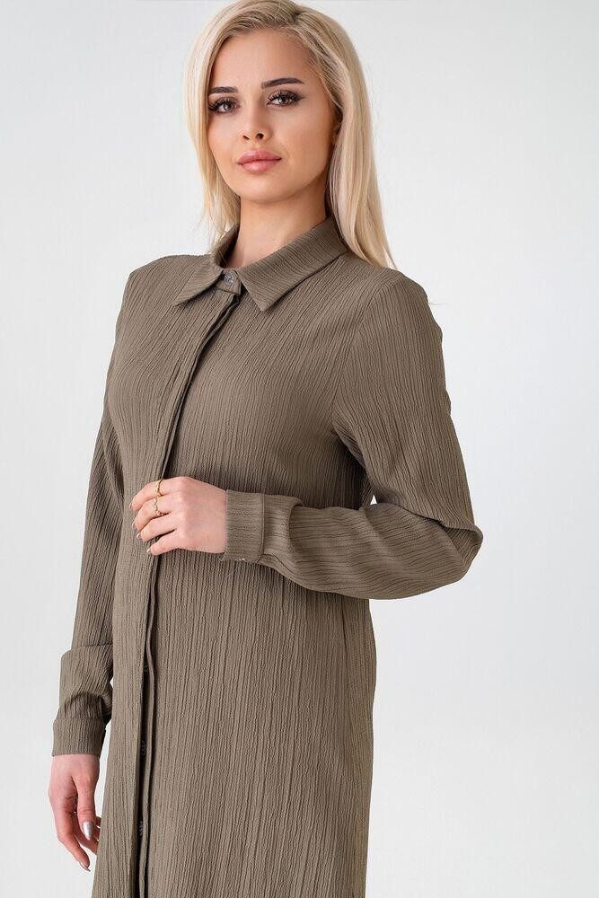 fashionshowcase Longtunika Damen Crinkle lange Tunika verdeckte Knopfleiste günstig online kaufen
