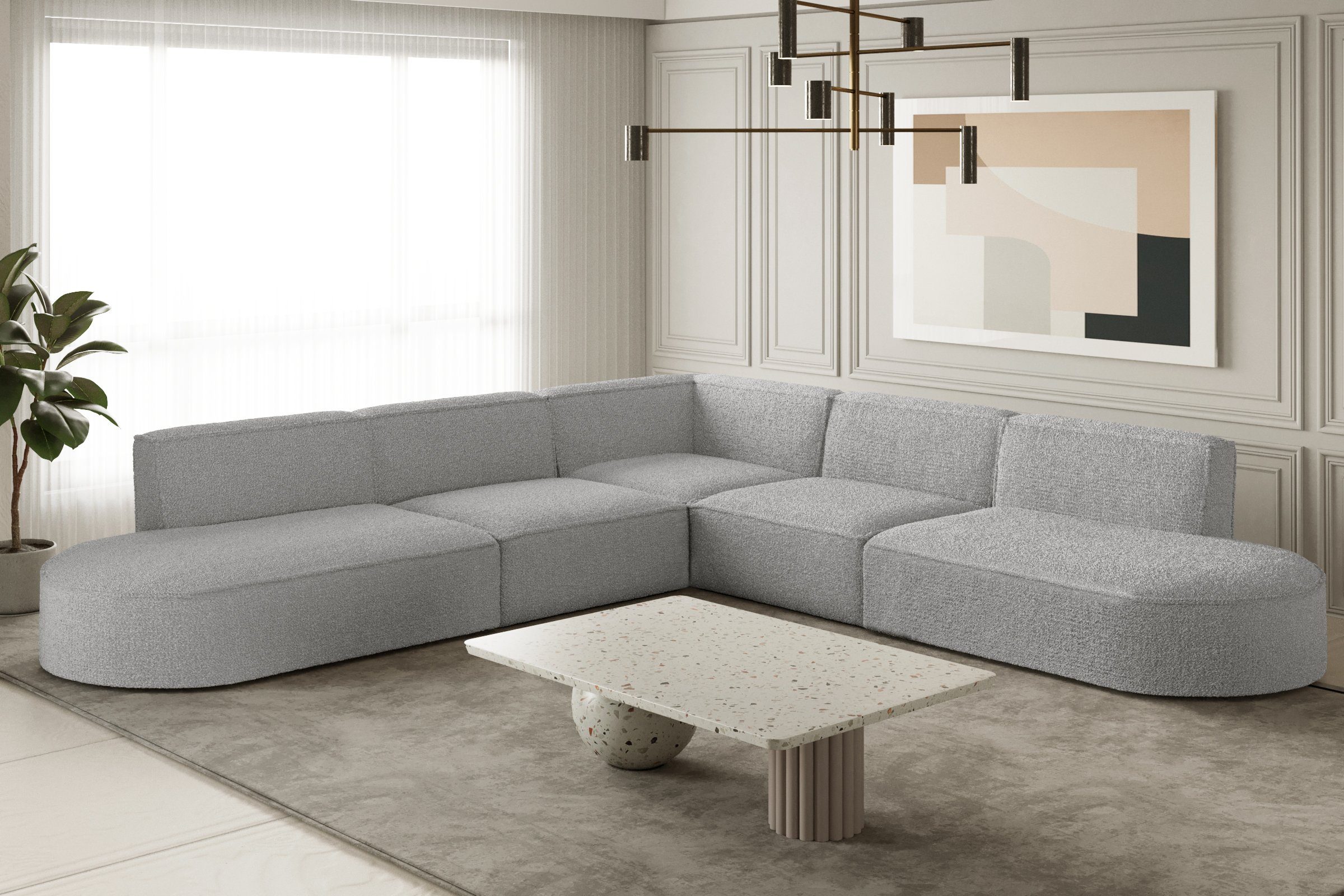 Beautysofa Ecksofa Parker corner, universelle Polsterecke mit abgerundete Teile, exklusives Eckcouch im modernes Stil, aus Bukla-Gewebe oder Velvetstoff