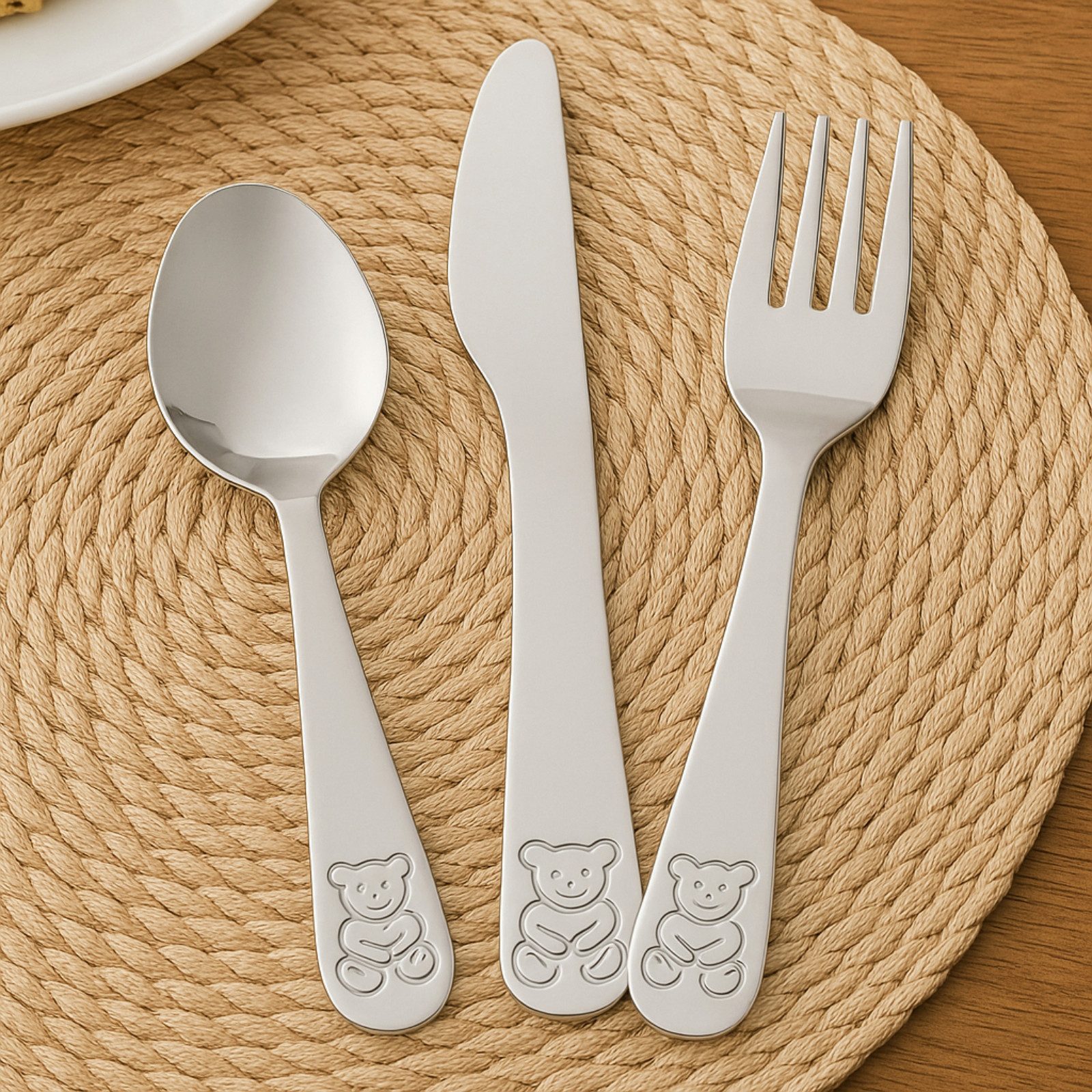 Koopman Kinderbesteck Besteck Kindergabel Kindermesser Kinderlöffel Edelstahl Stumpf 3tlg (3-tlg), Edelstahl, Verpackung Rosa, Lernbesteck, Rostfrei, Anti-Schneid Funktion