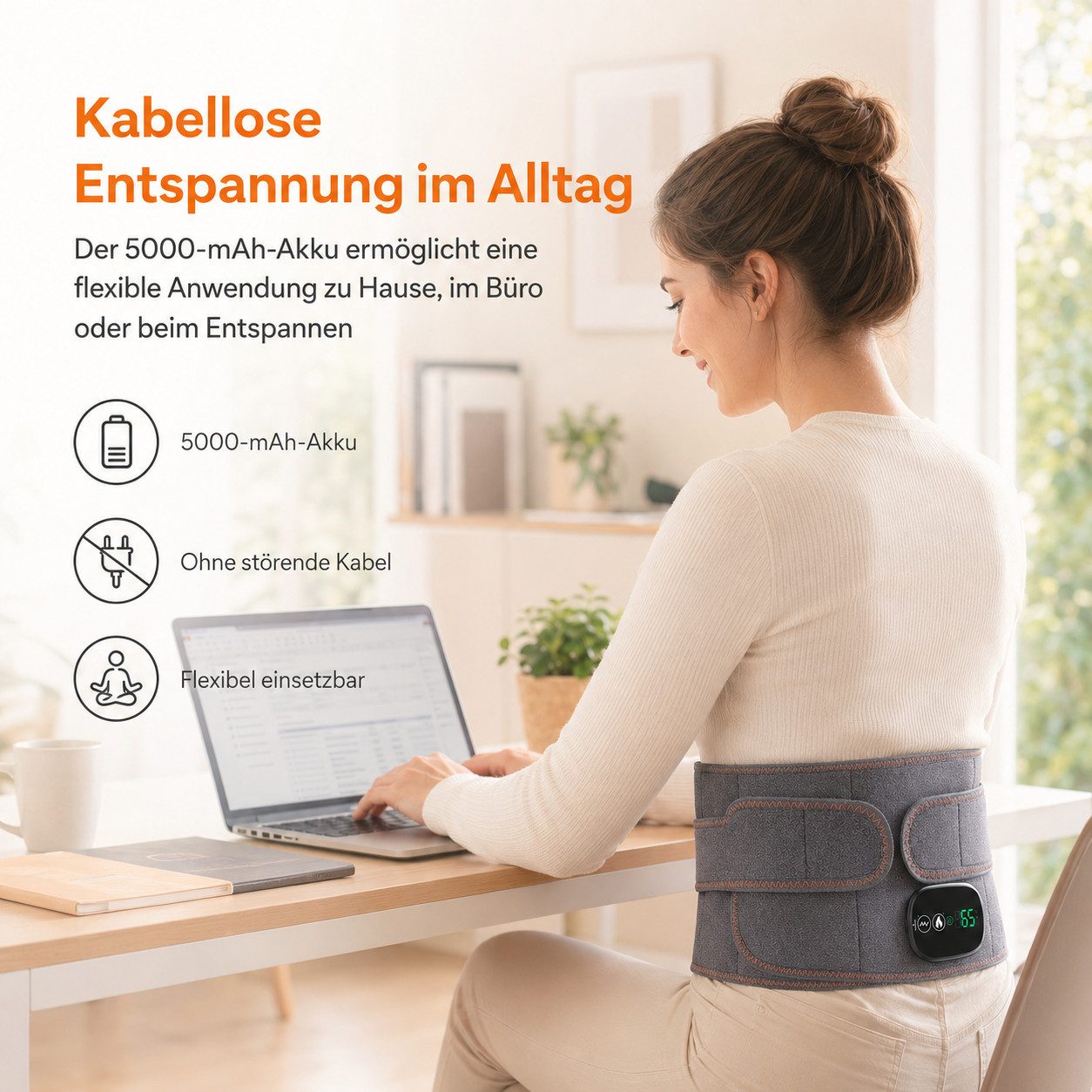 Tekoo Rücken Stützgürtel Rückenmassagegerät & Wärmegürtel, Rotlichttherapie, Akku 5000mAh (Einzelartikel), Rotlichttherapie, Kabellose Anwendung, 3 Heizstufen