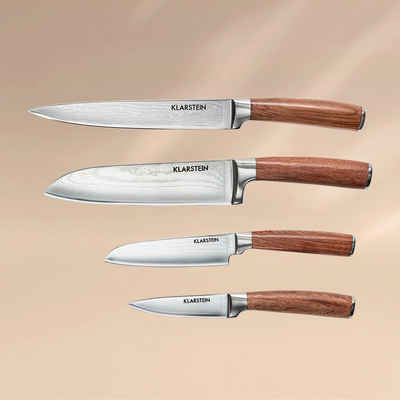 Klarstein Messer-Set Kaito Damaszener Messerset 4-teilig extra scharf Griffe aus Rosenholz