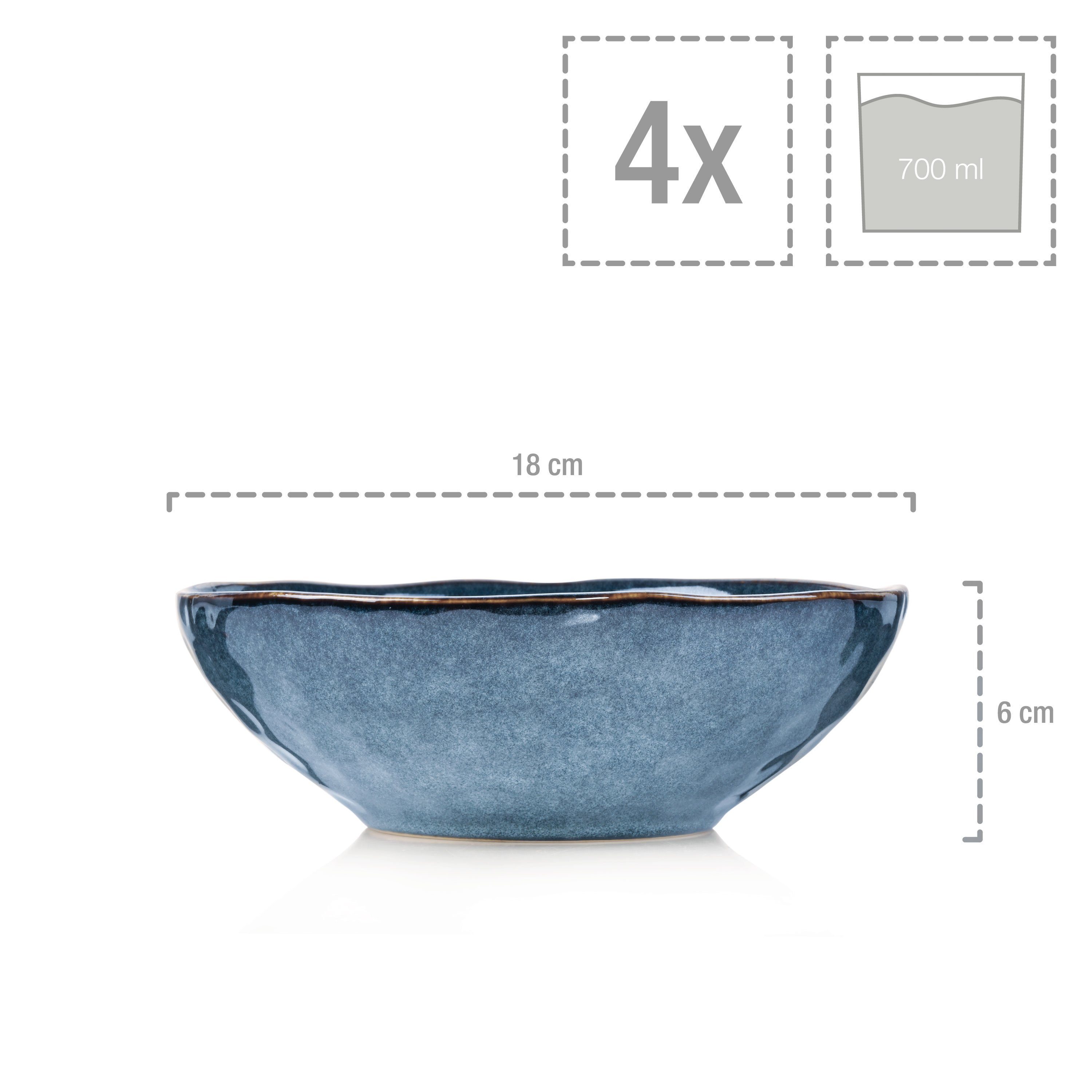 SÄNGER Schale Darwin, Blau, Steingut, (Set, 4-tlg), spülmaschinenfest, Handmade, Premium Collection