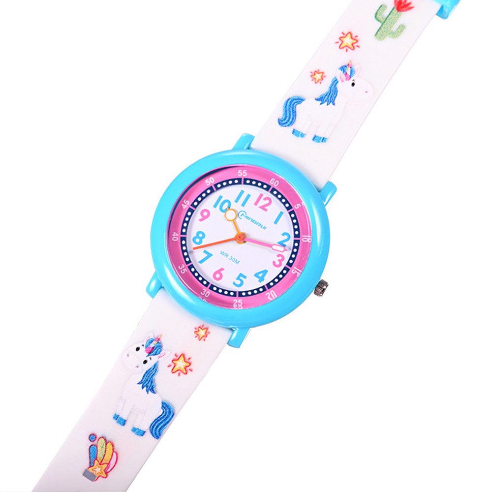 K&L Wall Art Quarzuhr Kinder Armbanduhr Einhorn Wassermelone Silikonuhr für Mädchen, Lernuhr mit Silikonarmband, 3ATM
