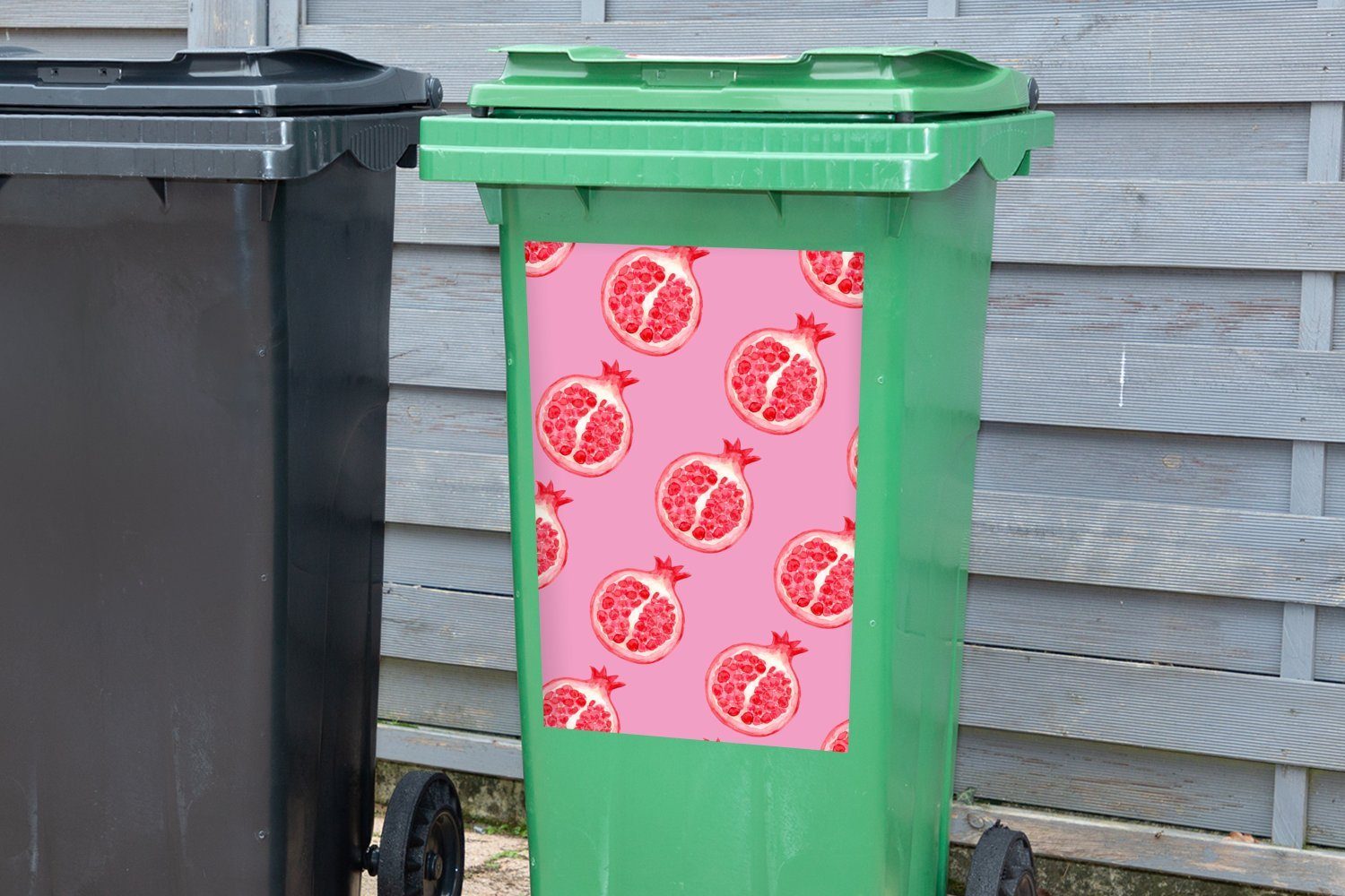 MuchoWow Wandsticker Obst - Aquarell - Sticker, Container, (1 Rosa Mülltonne, Abfalbehälter St), Mülleimer-aufkleber