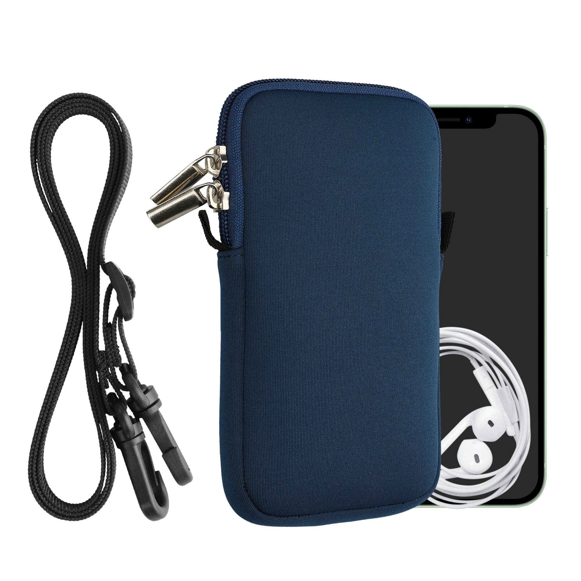 kwmobile Handytasche Handytasche für Smartphones L - 6,5" (1-tlg), Neopren Handy Hülle mit Kordel - Tasche mit Handykette 16,5 x 8,9 cm