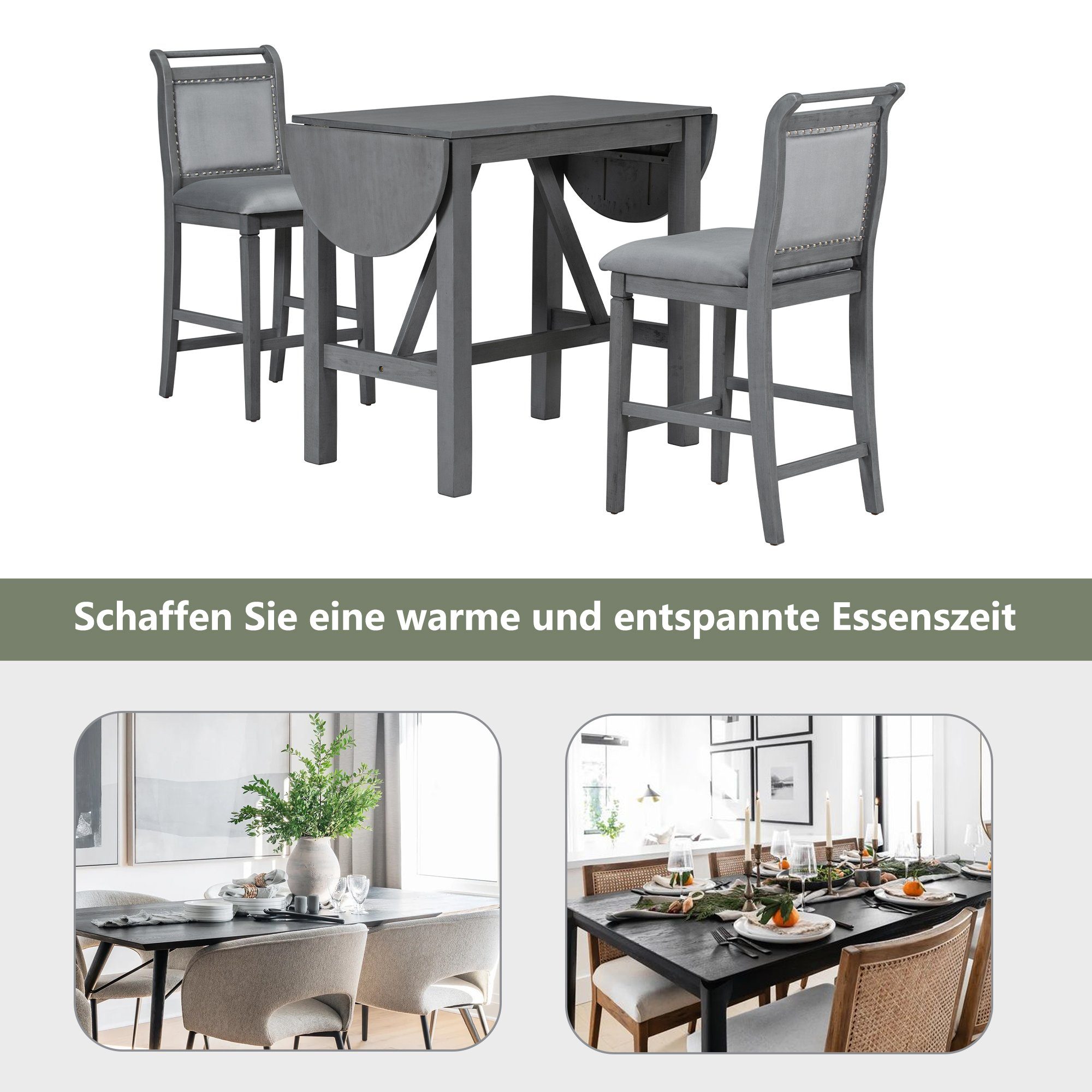 Tresentisch braun Massivholz aus EXTSUD Stehtisch, grau (90-150) Bartisch X60X90cm, Versenkbarer Küchentisch Esstisch