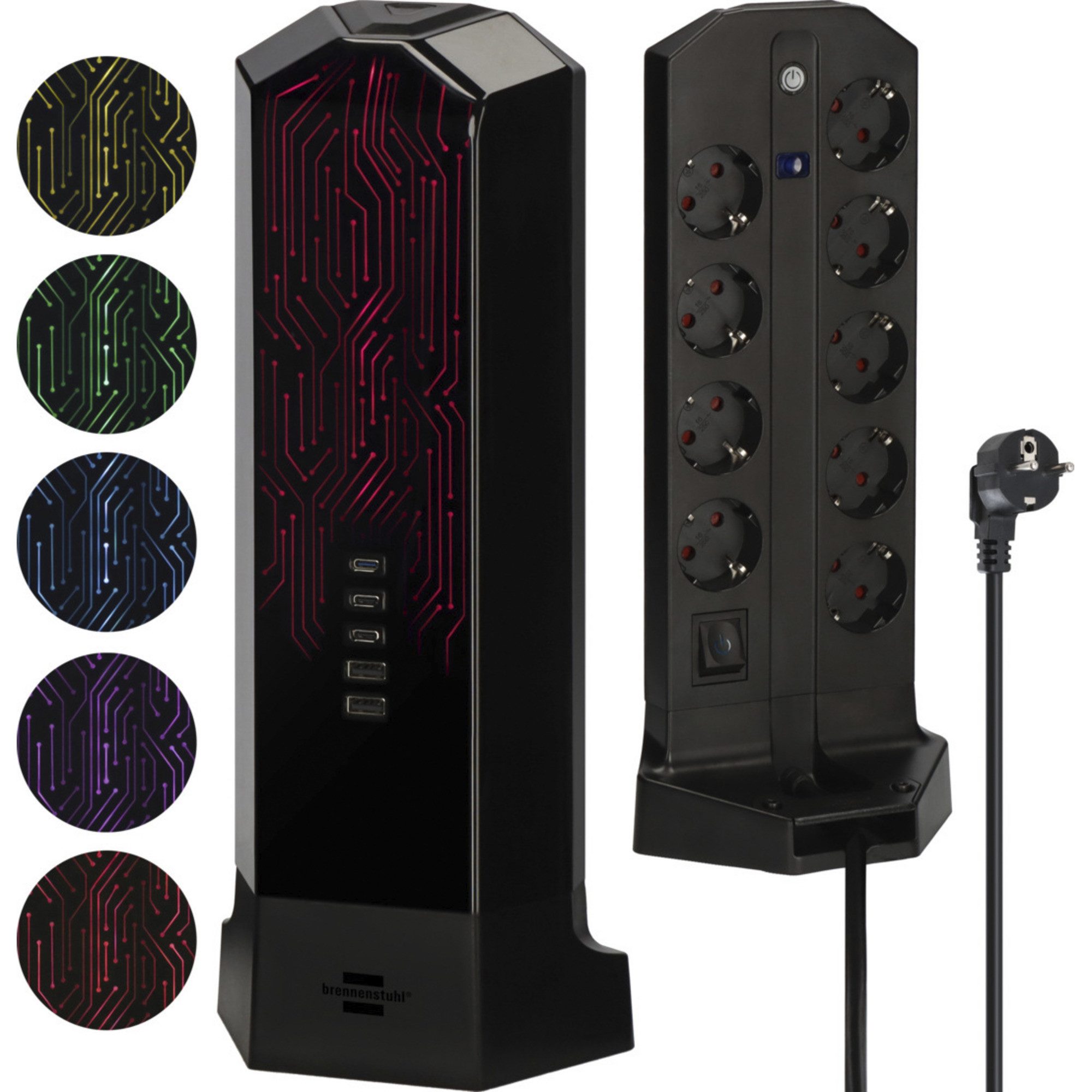 Brennenstuhl Brennenstuhl Gaming Tower 9fach RGB Light, Mehrfachsteckdose