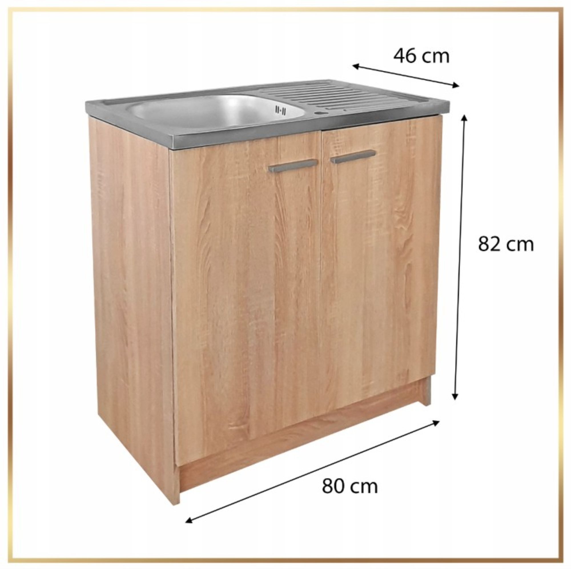 STAMAR Spülenschrank Küchenschrank 80cm Sonoma Spüle Abtropf Armatur Schwarz Elastisch XXL Standschrank 49cm Tiefe Siphon Geschirrspüler Komplett Montagefertig – Bild 4 von 5