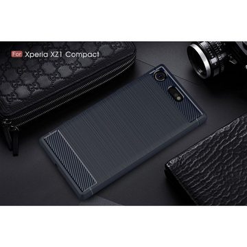 König Design Handyhülle Sony Xperia XZ1 Mini, Sony Xperia XZ1 Mini Handyhülle Carbon Optik Backcover Blau