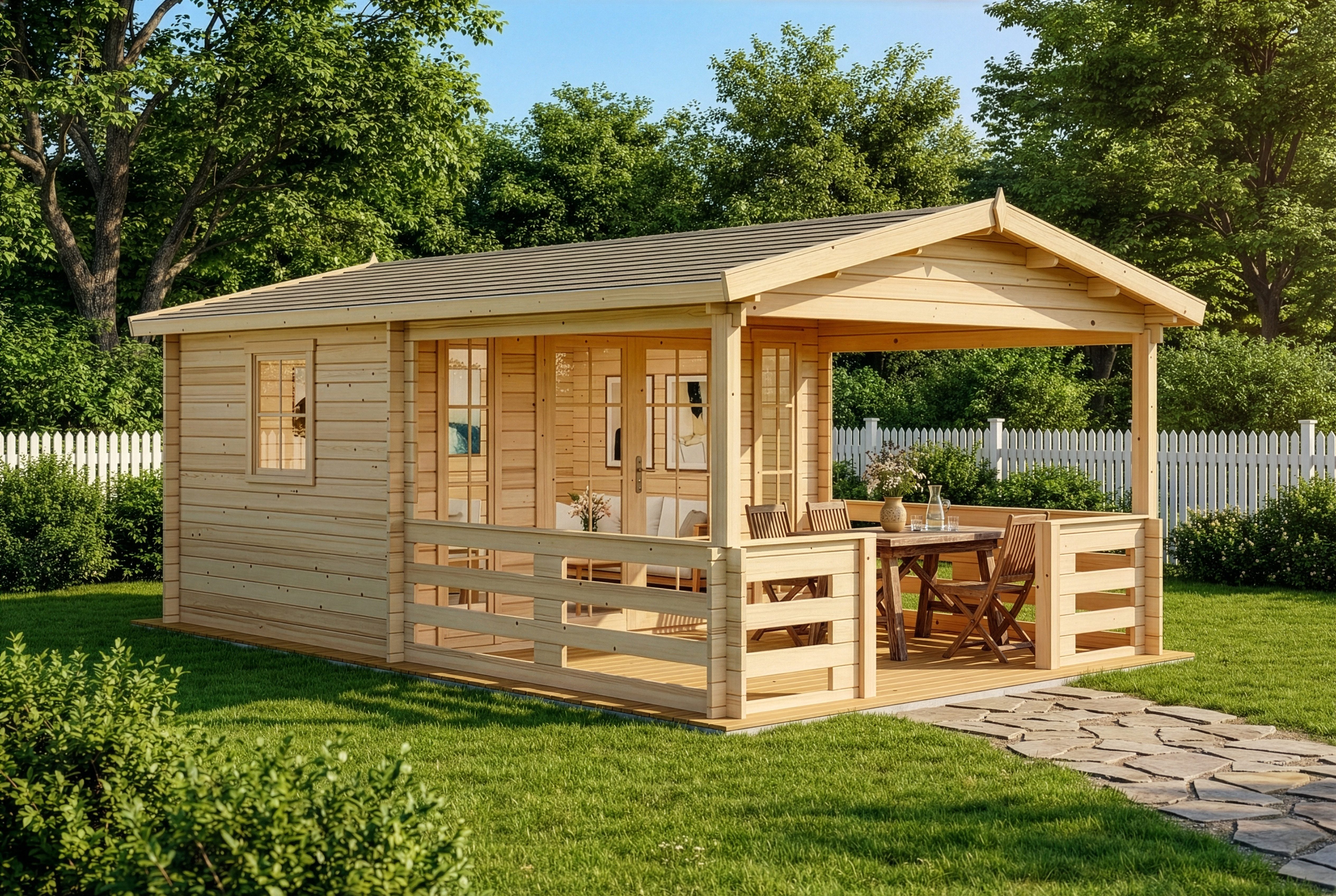 Gartenhaus Holz Lappland B Natur mit 34mm Wandstärke