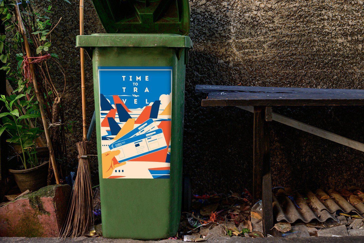 - Abfalbehälter Mülltonne, St), (1 Mülleimer-aufkleber, Flugzeug Container, Wandsticker Zitat Sticker, - Urlaub MuchoWow