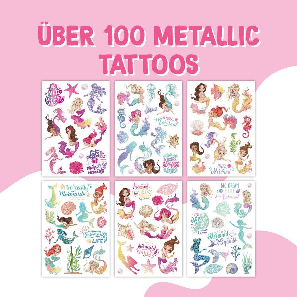 PAPIERDRACHEN Sticker Tattoo Set - Meerjungfrauen - 100 Metallic Tattoos