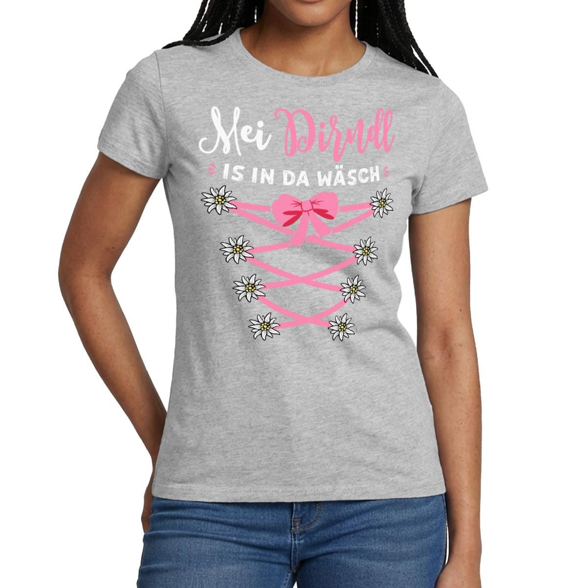 Spreadshirt T-Shirt Dirndl Mit Blumen Und Bindeoptik Frauen T-Shirt (1-tlg) Slim Fit, fällt klein aus