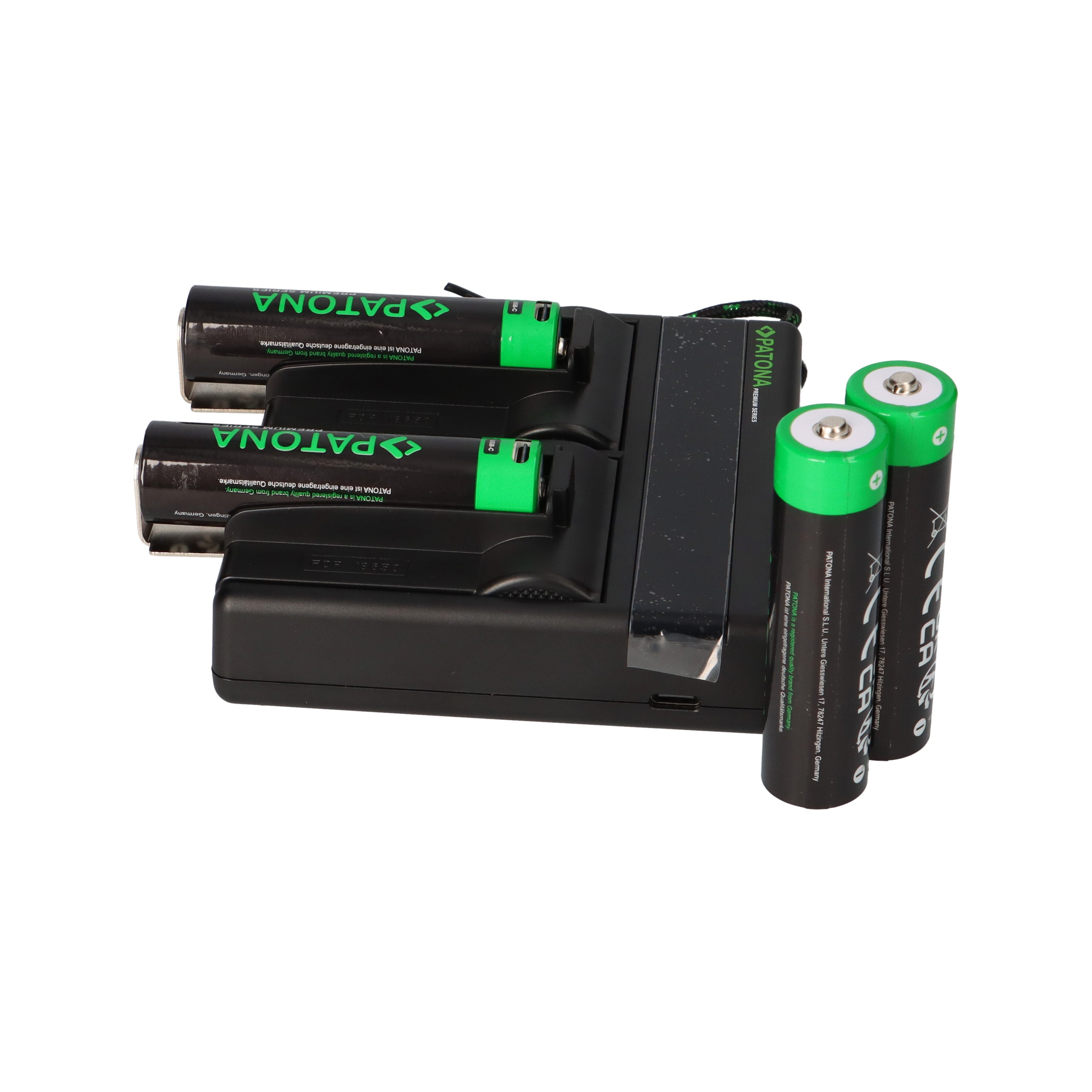 Patona Dual PD Performance Ladegerät + 4 Premium 18650 Zellen + USB-C Input Akku