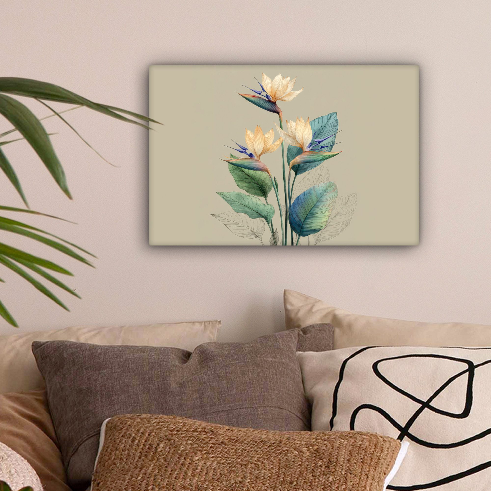 OneMillionCanvasses® Leinwandbild Paradiesvogelblüten - Blaugrüne Blätter - günstig online kaufen