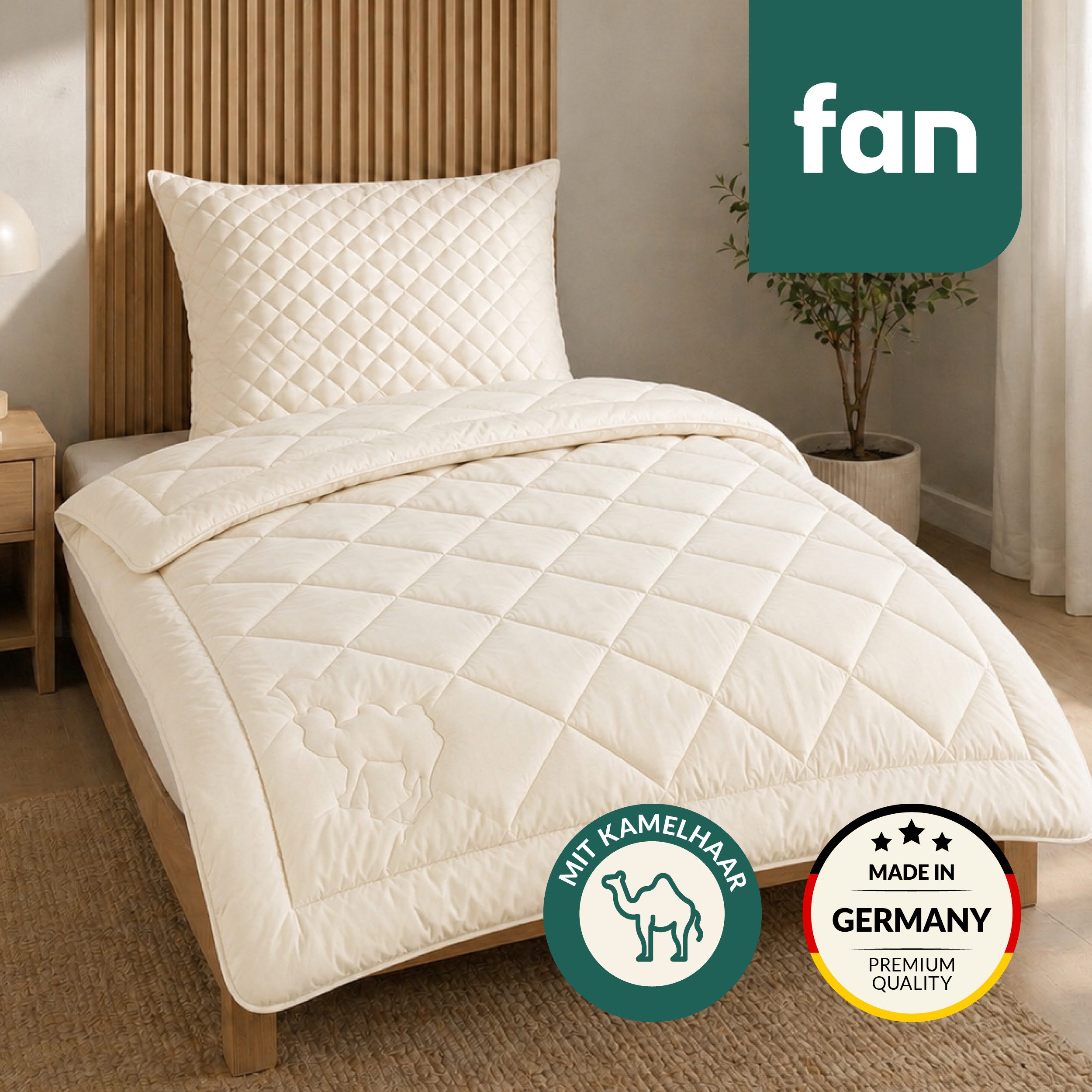 fan Naturhaarbettdecke Gobi, Bettdecken für Sommer und Winter, temperaturausgleichend, Füllung: Kamelhaar, Bezug: Baumwolle, Klimatisierende Kamelhaar-Füllung - Made in Germany