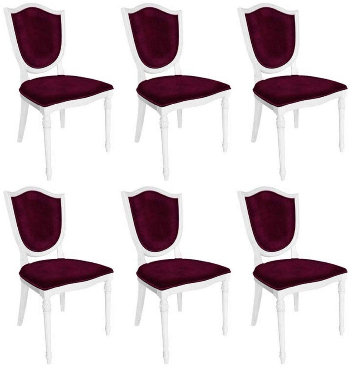 Casa Padrino Esszimmerstuhl Art Deco Esszimmerstuhl Set Lila / Weiß - 6 Handgefertigte Art Deco Küchen Stühle - Art Deco Esszimmer Möbel | Stühle