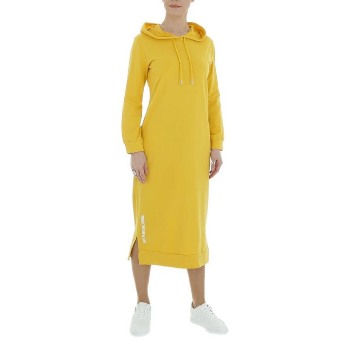 Ital-Design Shirtkleid Damen Freizeit Kapuze Stretch Maxikleid in Gelb