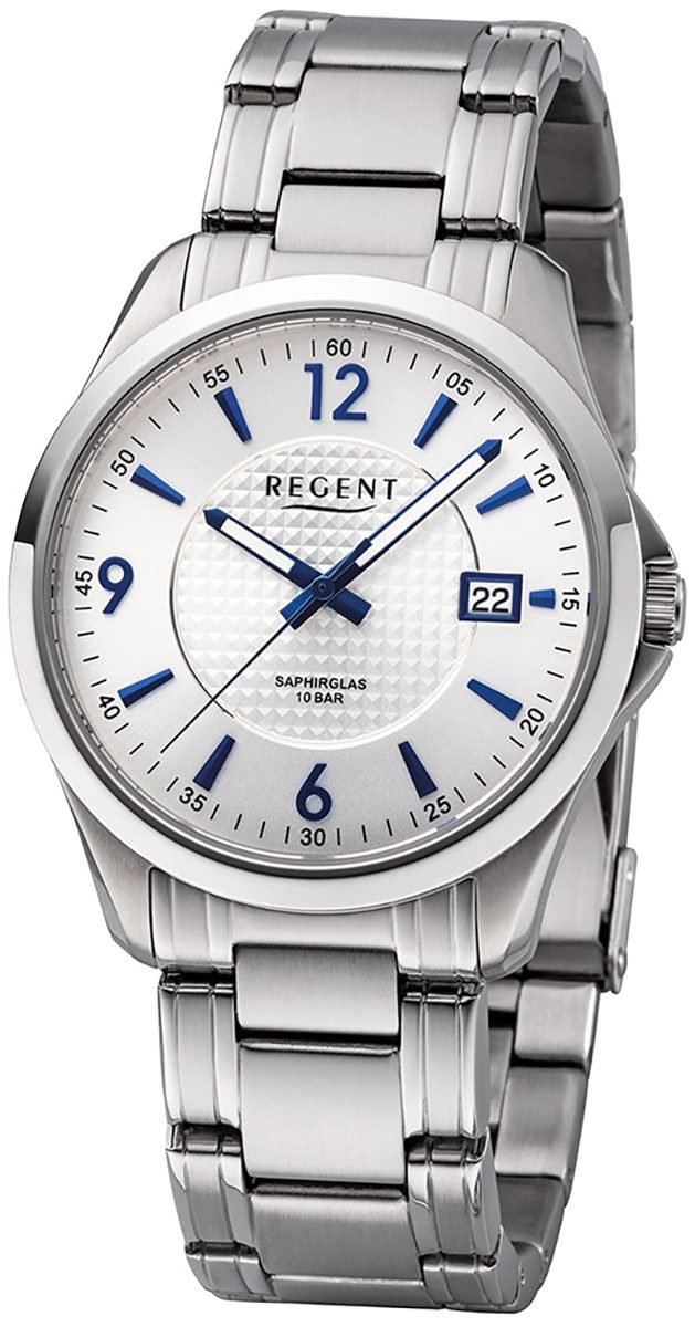 Regent Quarzuhr Regent Herren Uhr F-1185 Metall Quarz, (Analoguhr), Herren Armbanduhr rund, mittel (ca. 39mm), Metallarmband